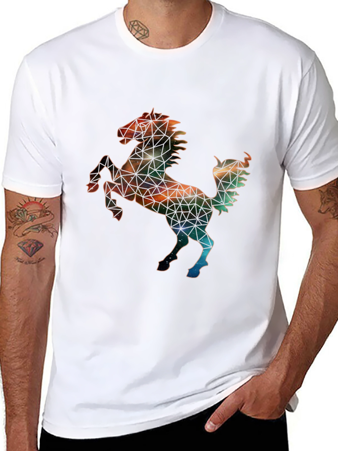 Galaxy Horse Graphic Tee - Black Cotton Blend