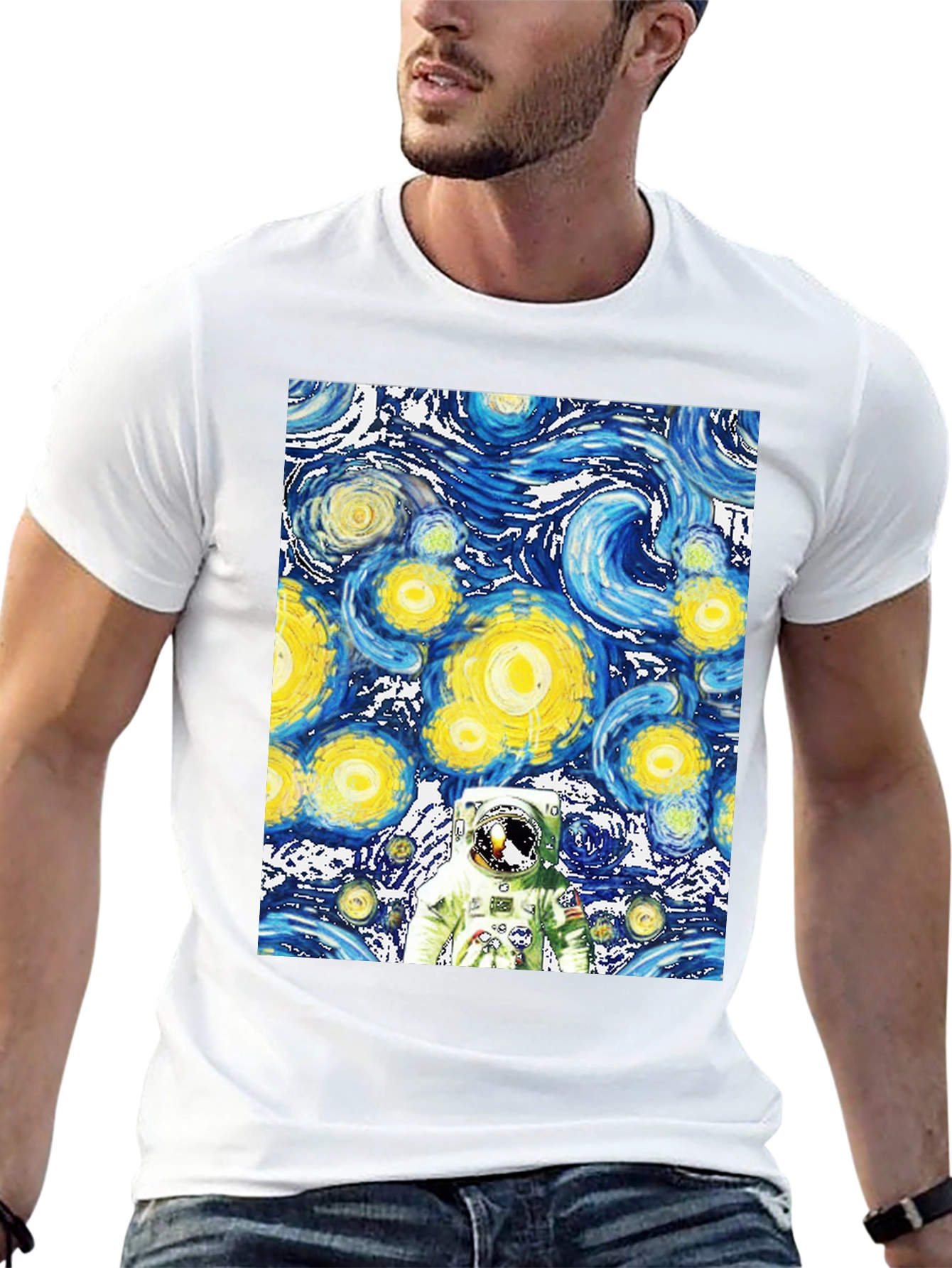 Starry Night Astronaut Black T-Shirt