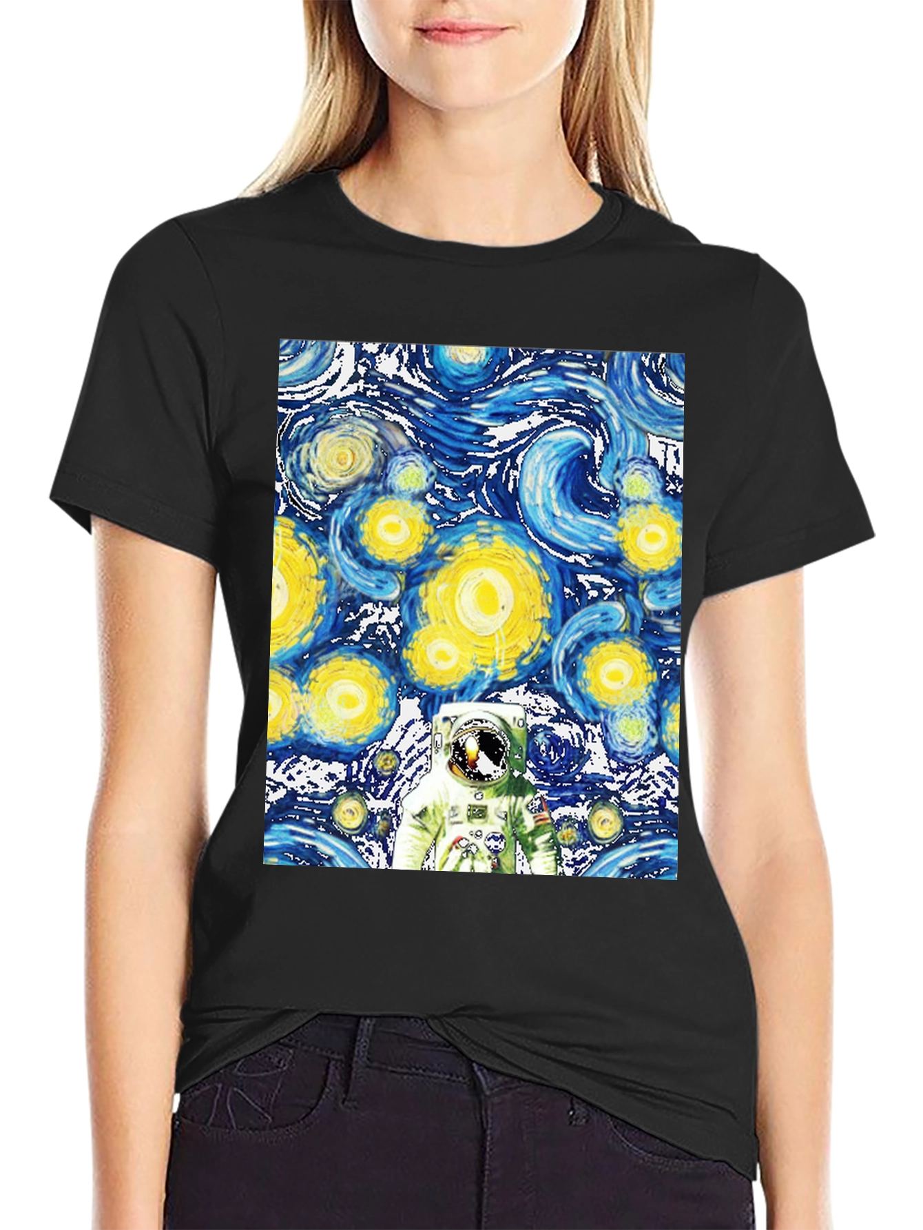 Starry Night Astronaut Black T-Shirt