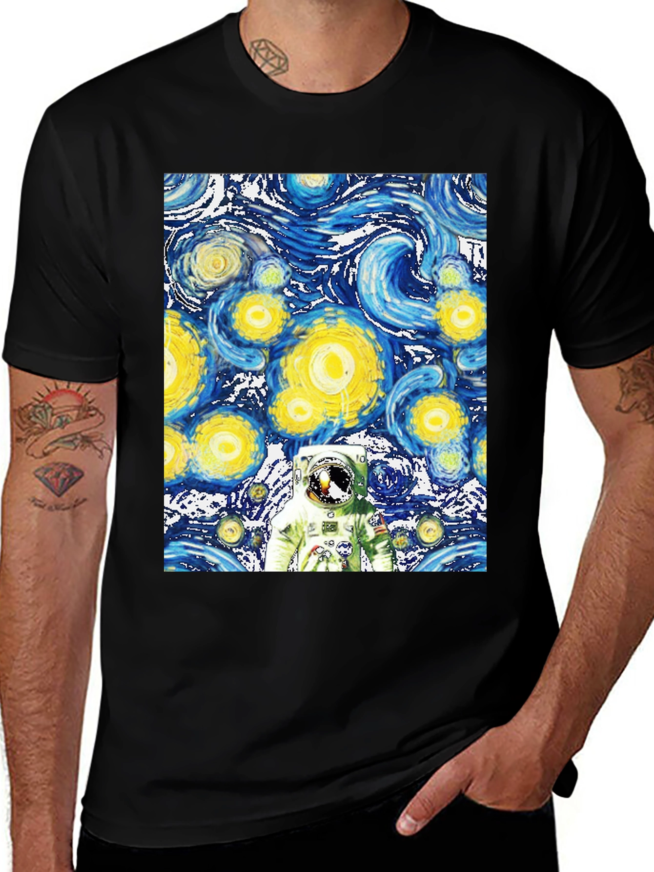 Starry Night Astronaut Black T-Shirt