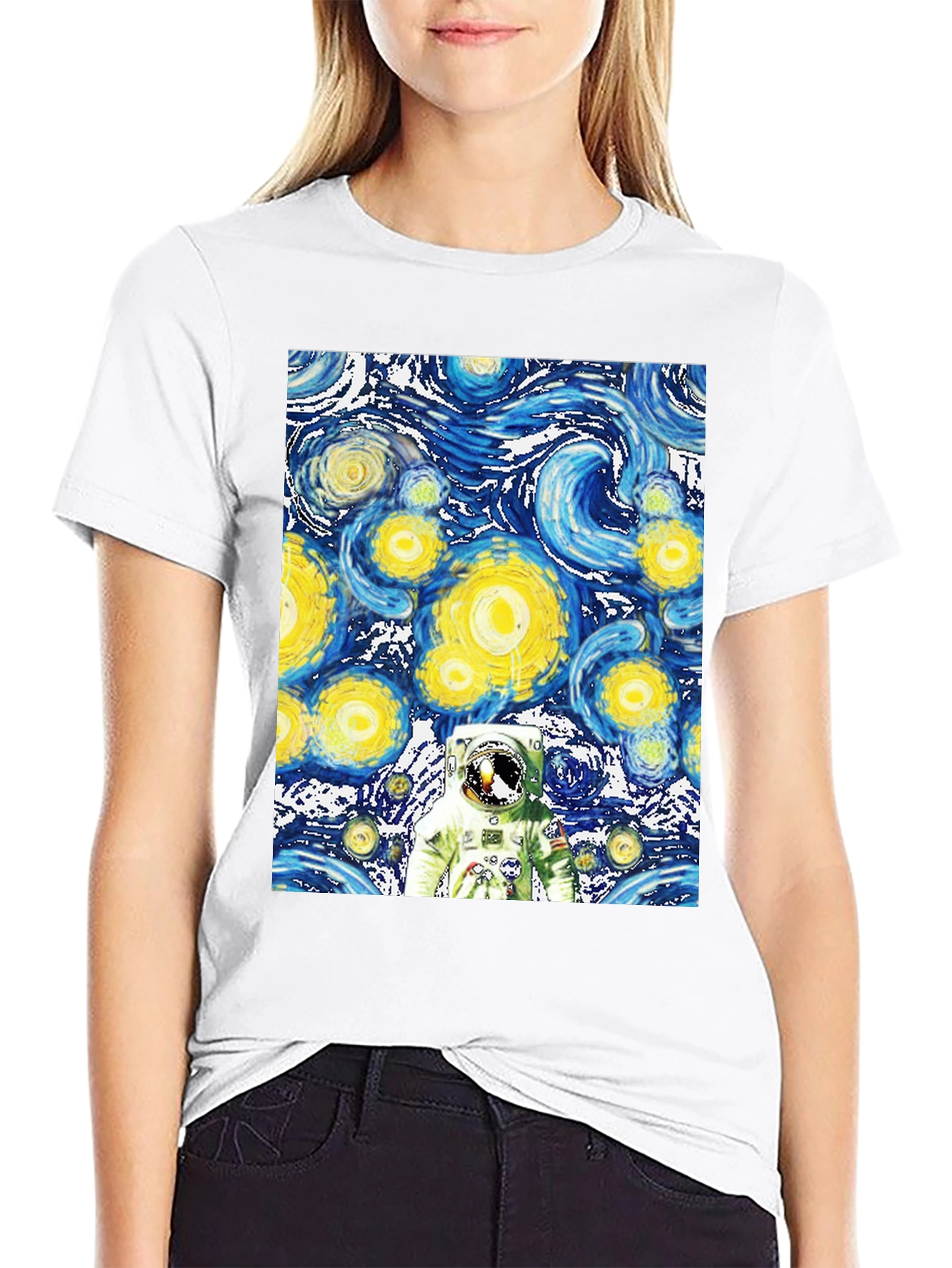 Starry Night Astronaut Black T-Shirt