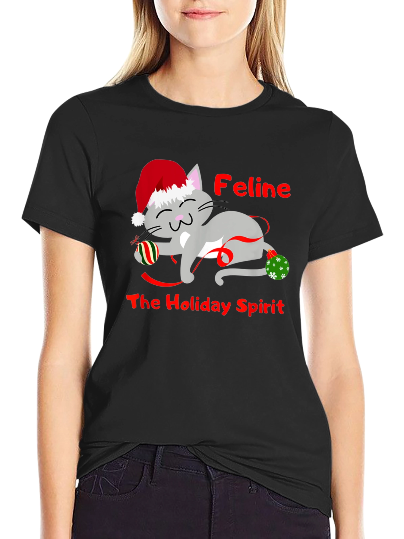 Feline Holiday Spirit Christmas T-Shirt