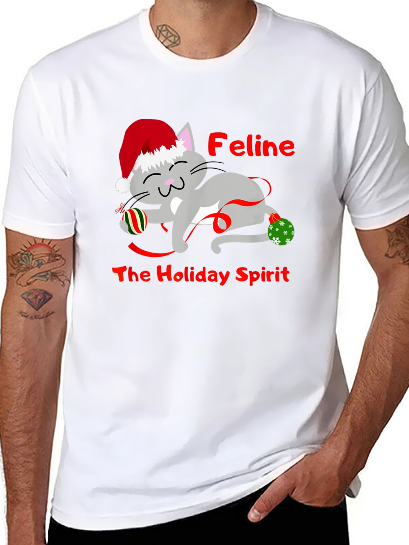 Feline Holiday Spirit Christmas T-Shirt