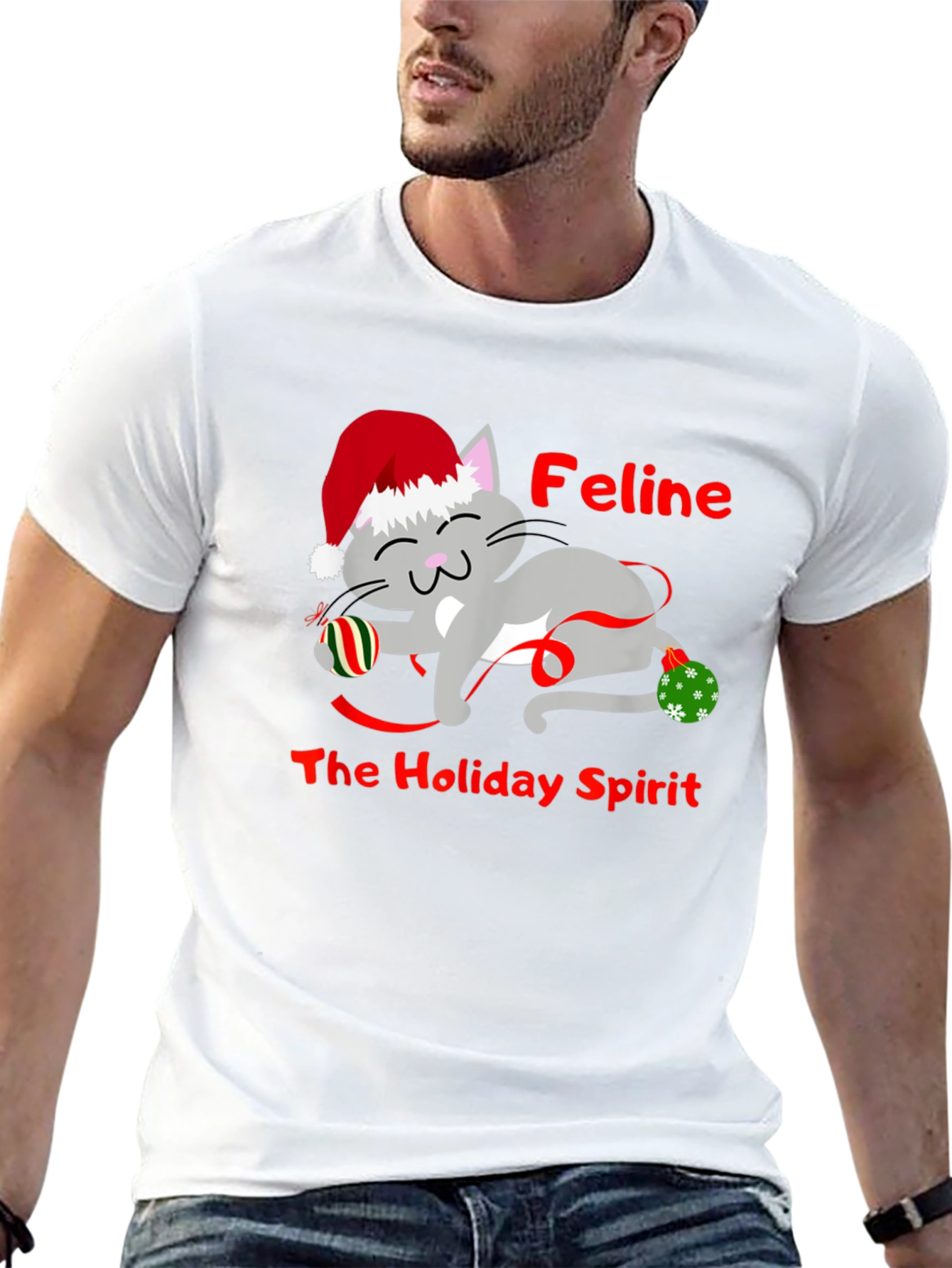 Feline Holiday Spirit Christmas T-Shirt