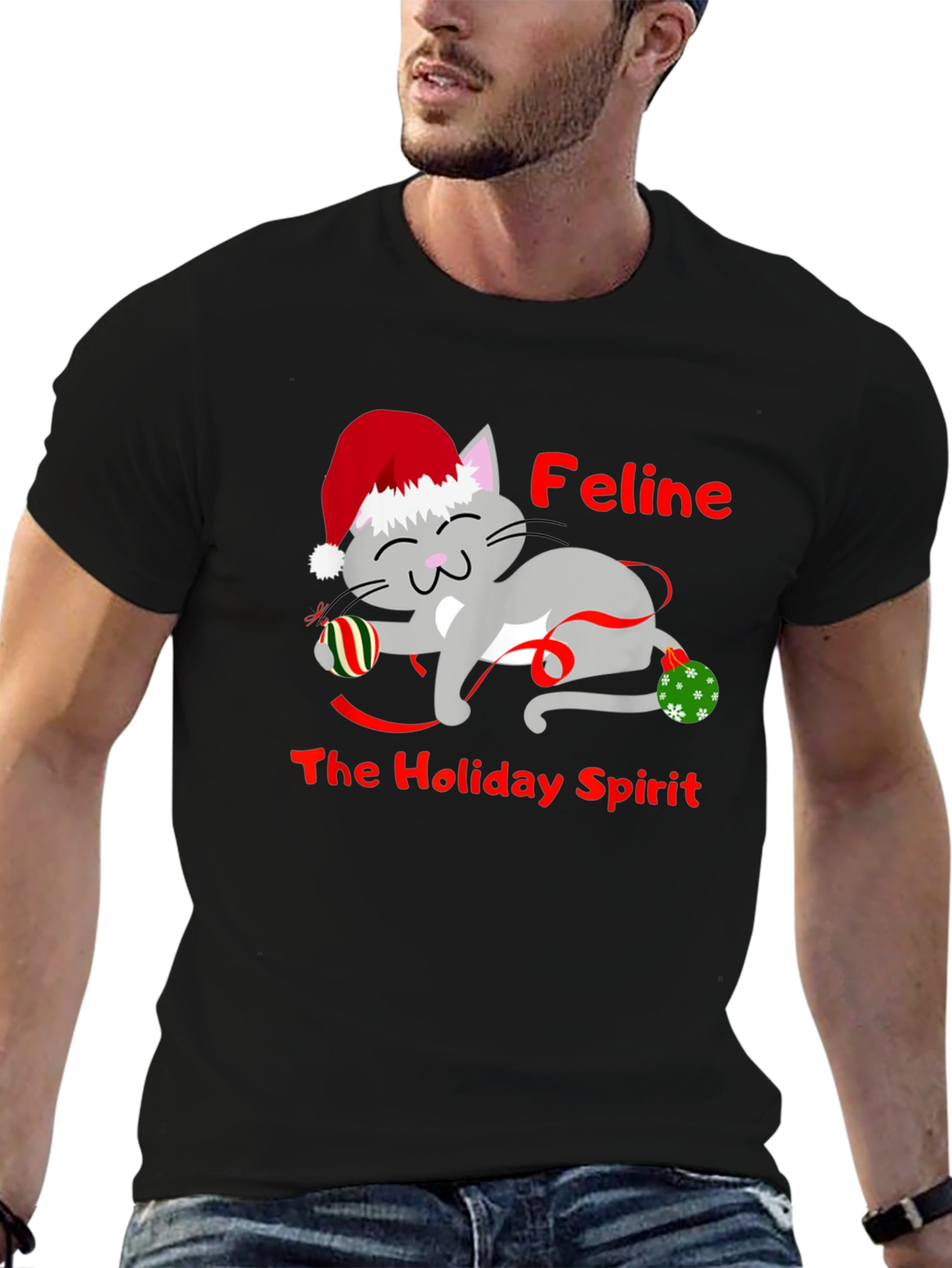 Feline Holiday Spirit Christmas T-Shirt