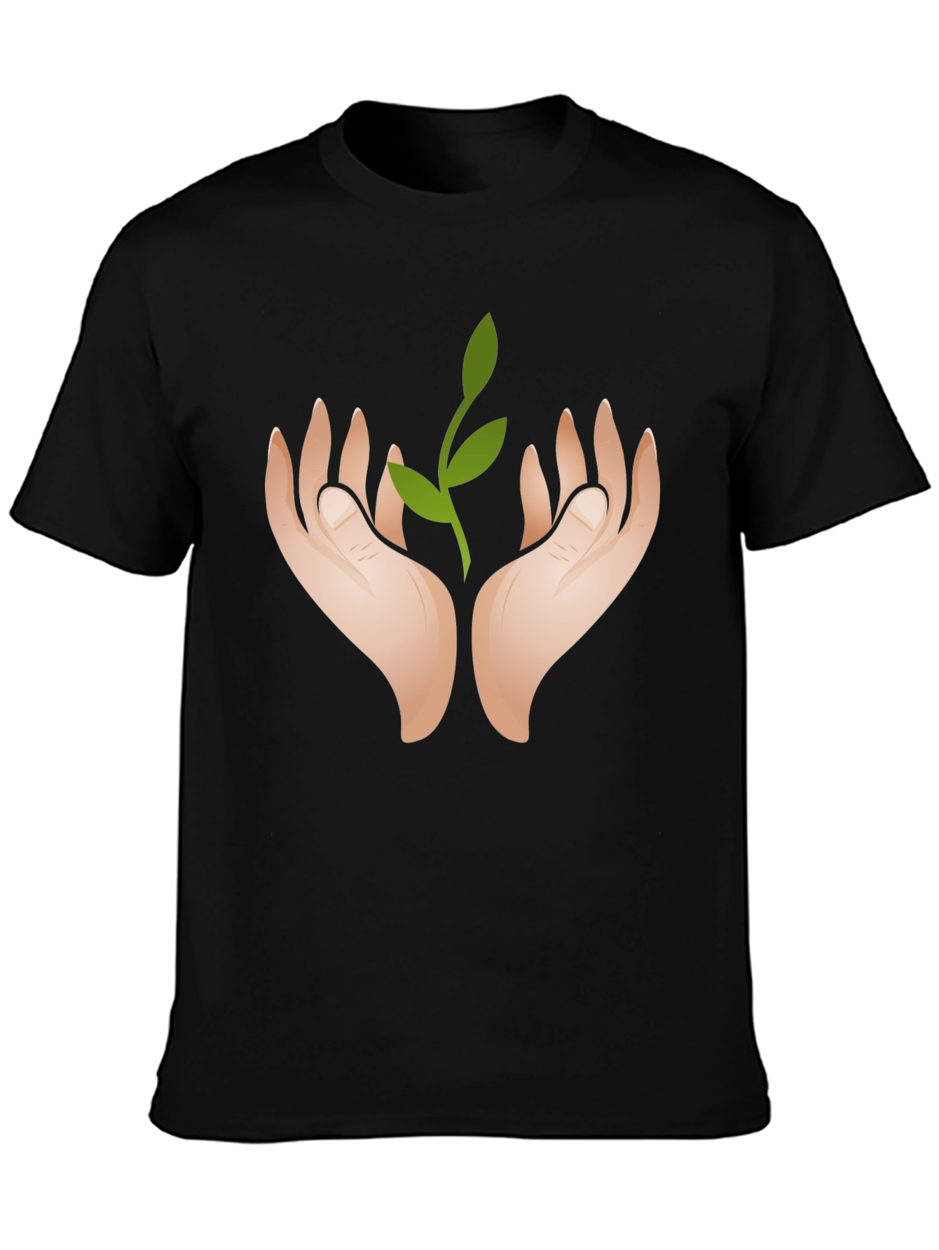 Hands Holding Sprout Graphic Black T-Shirt