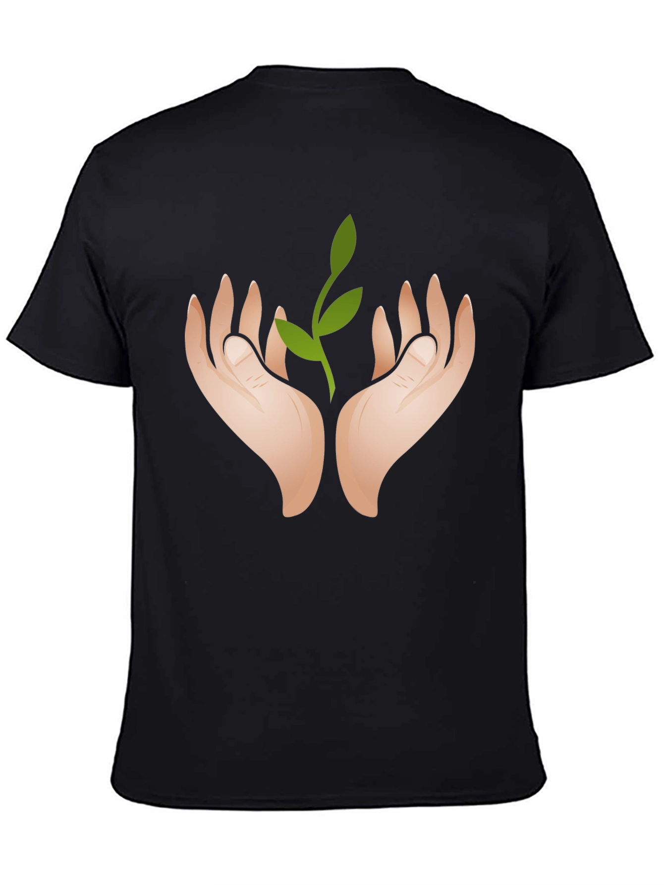 Hands Holding Sprout Graphic Black T-Shirt