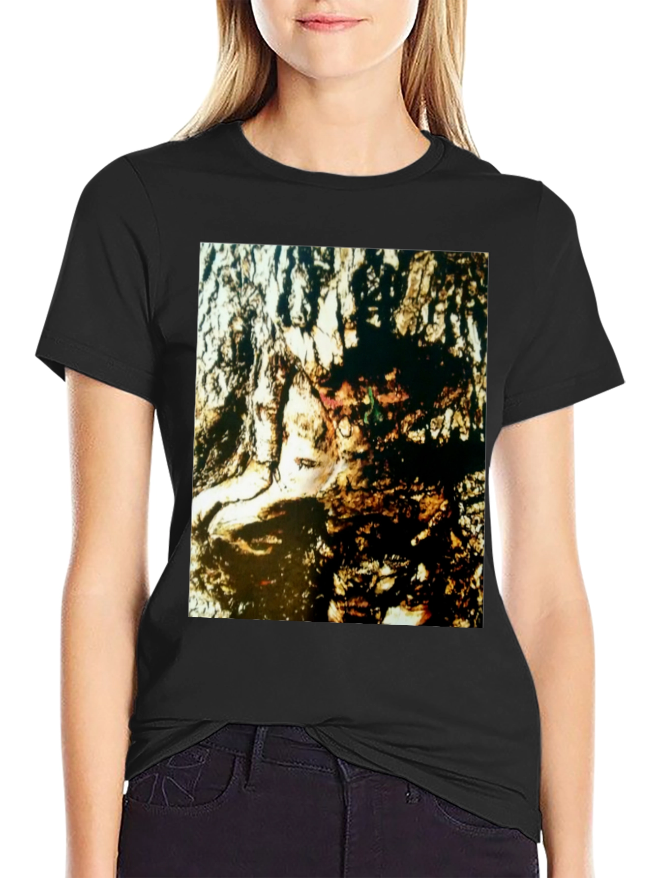 Abstract Face Print Black T-Shirt