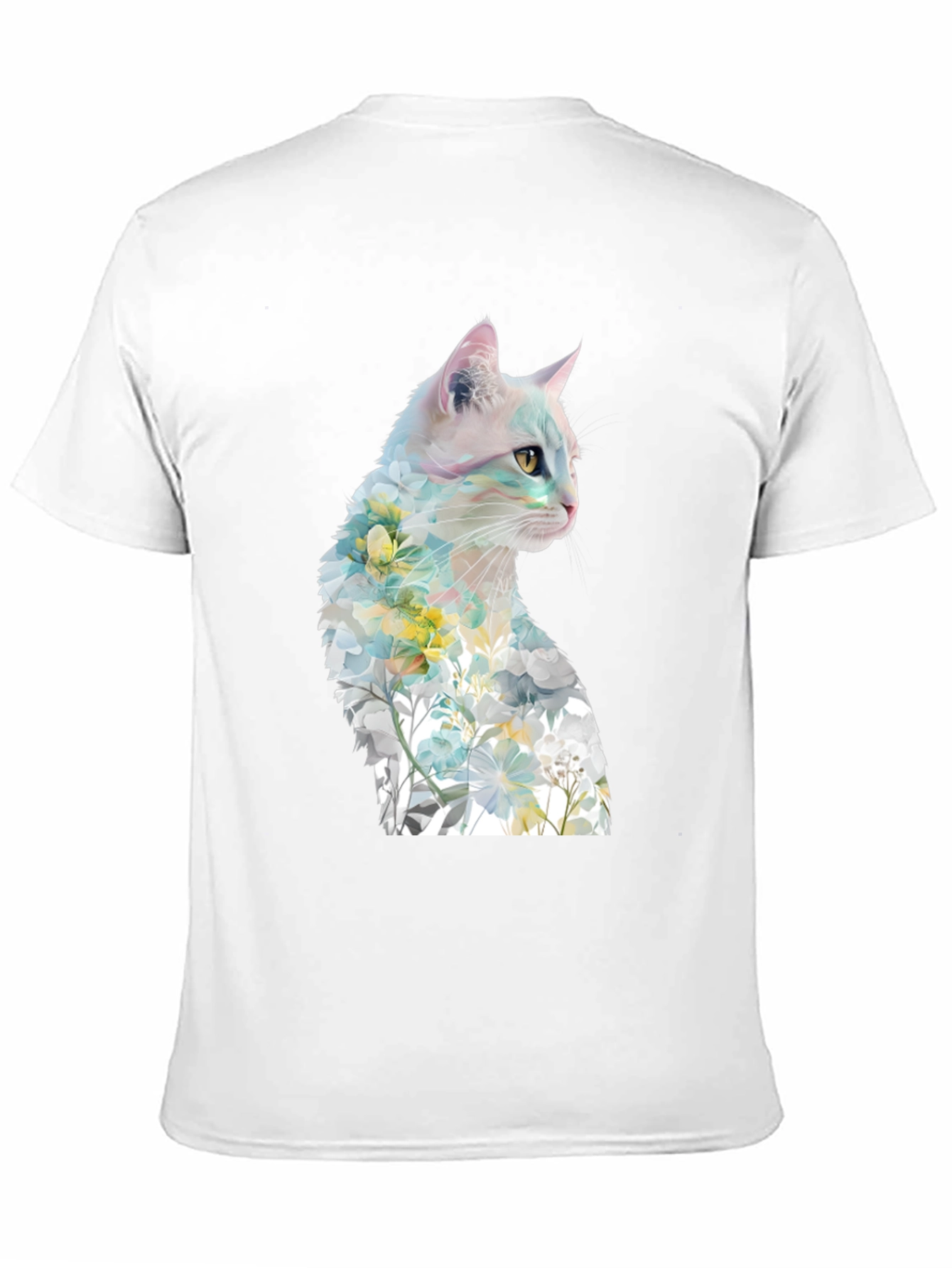 Floral Cat Graphic Tee - Artistic T-Shirt