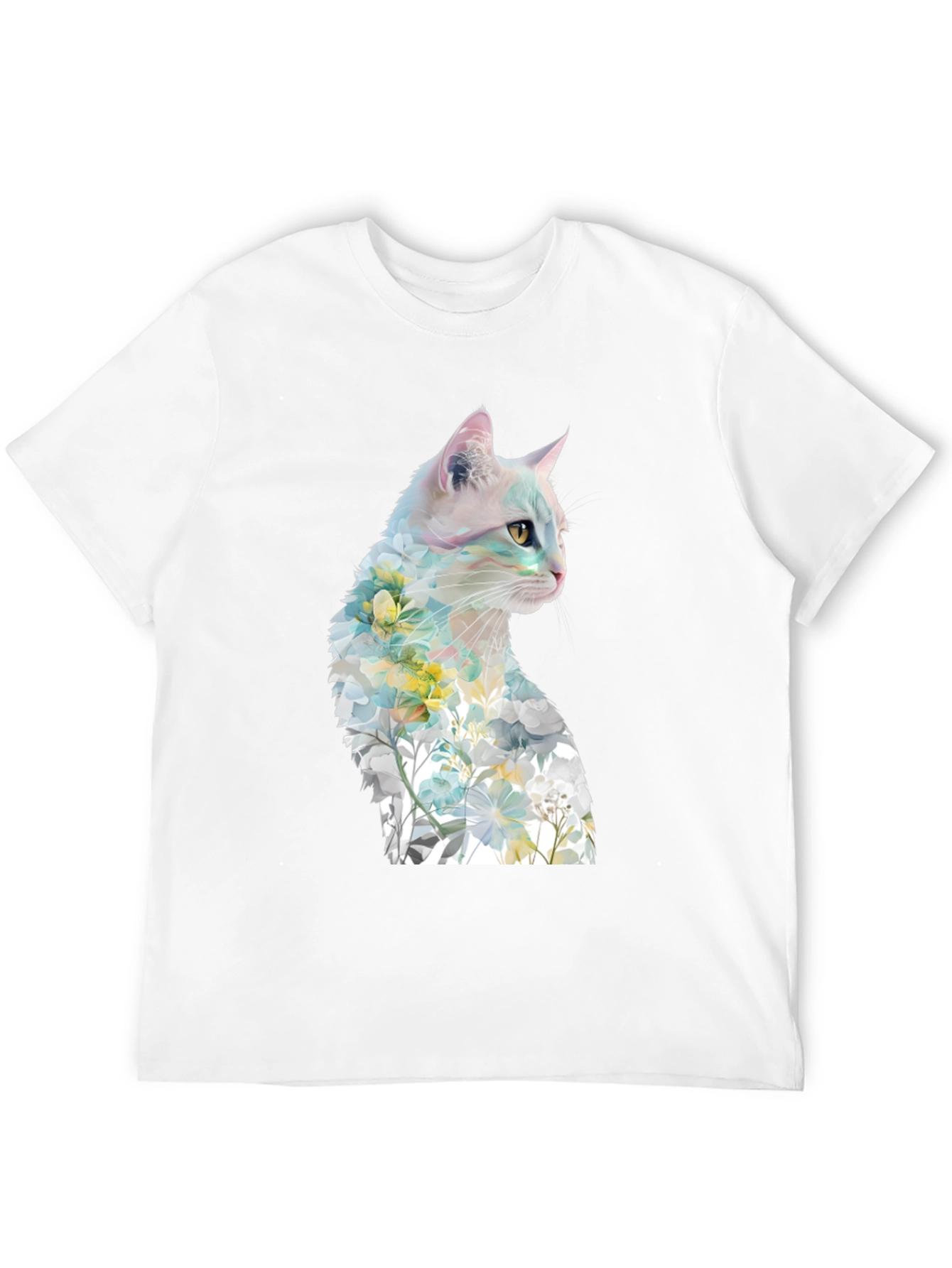 Floral Cat Graphic Tee - Artistic T-Shirt