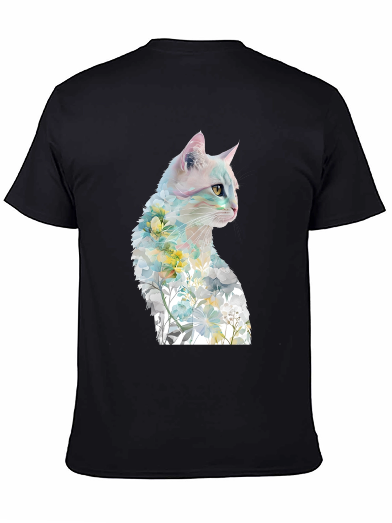Floral Cat Graphic Tee - Artistic T-Shirt