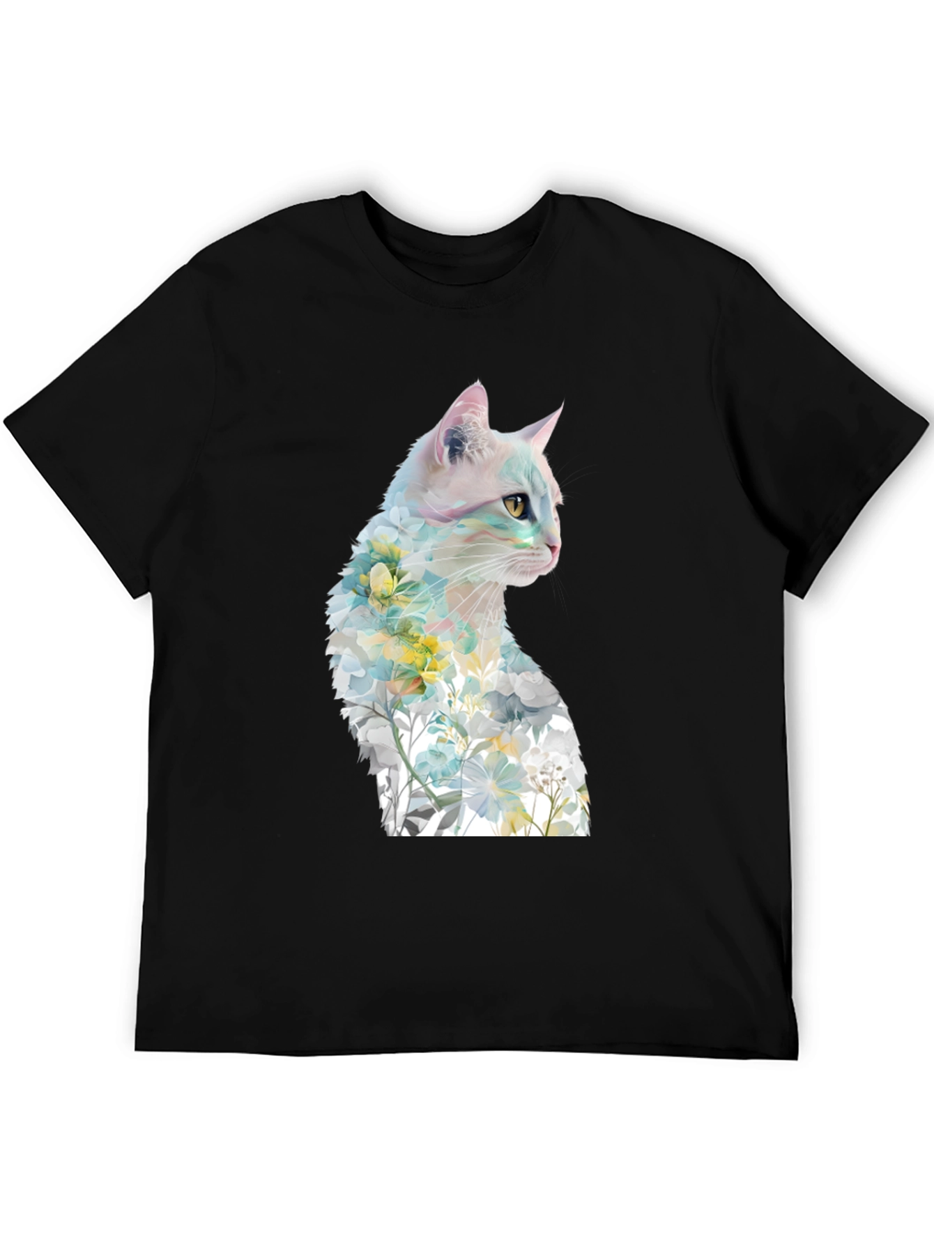 Floral Cat Graphic Tee - Artistic T-Shirt