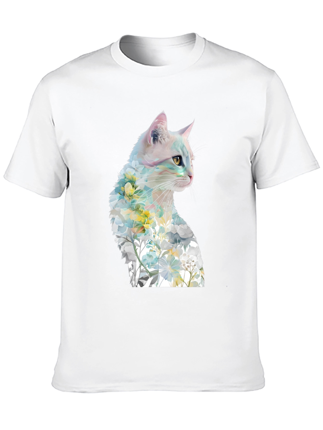 Floral Cat Graphic Tee - Artistic T-Shirt