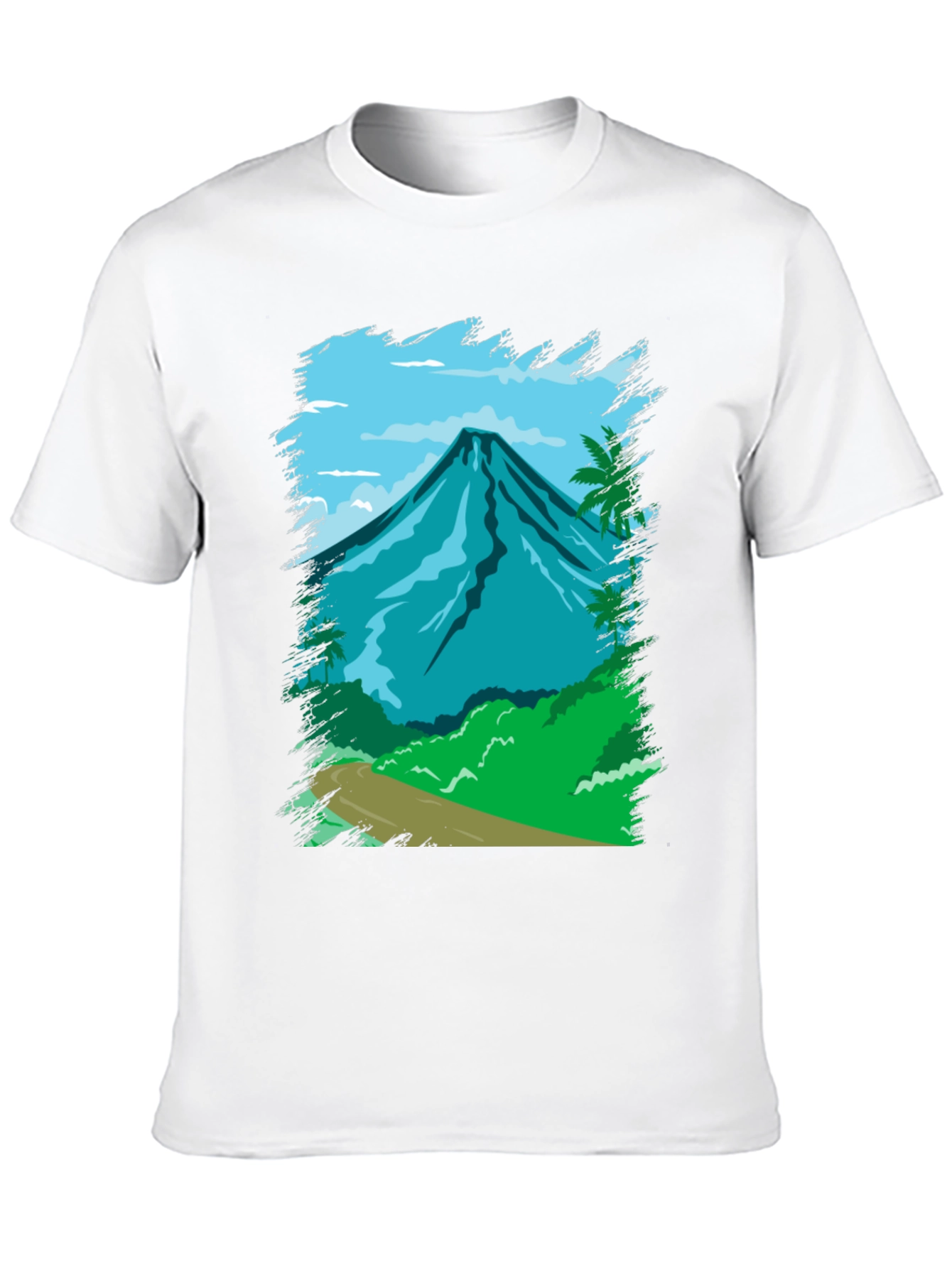 Tropical Mountain Graphic Tee - Black Cotton Shirt