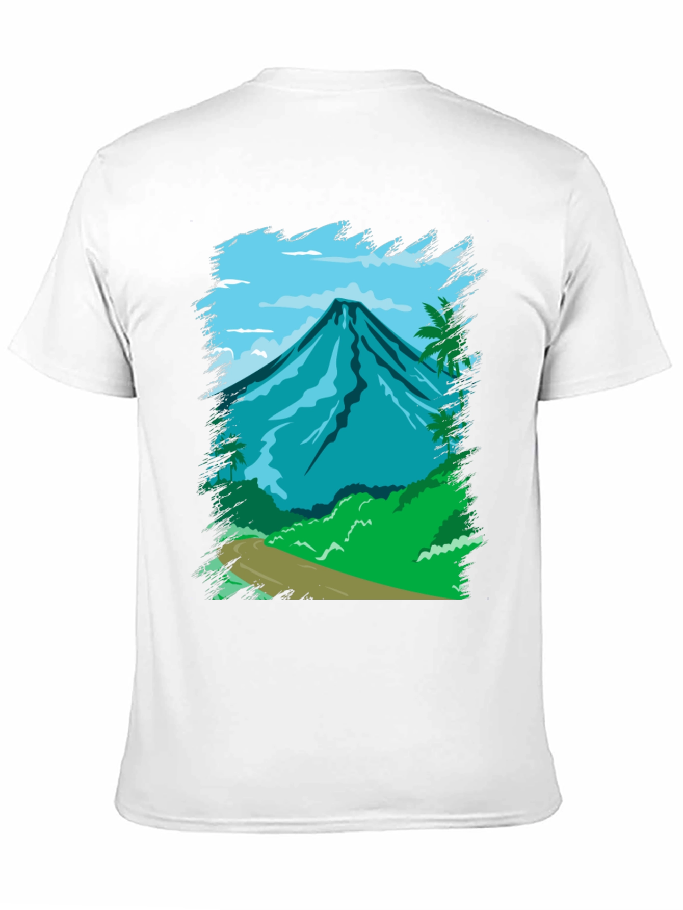 Tropical Mountain Graphic Tee - Black Cotton Shirt