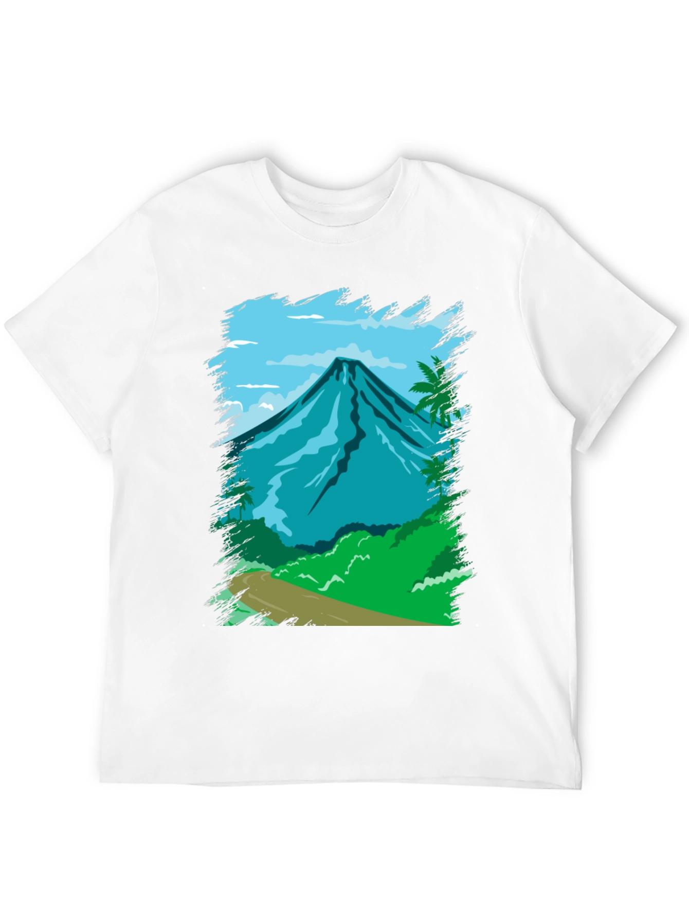 Tropical Mountain Graphic Tee - Black Cotton Shirt