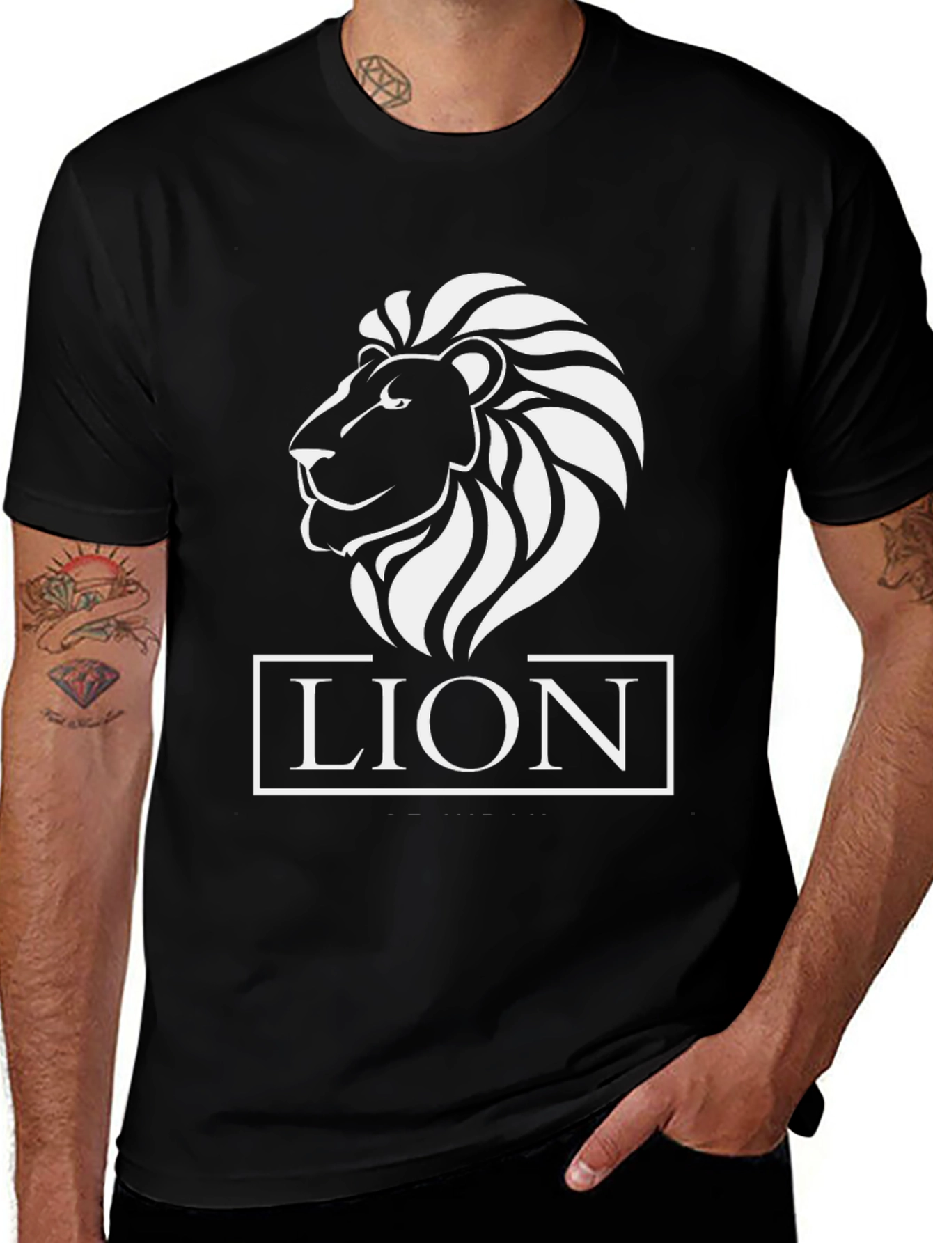 Lion Graphic Tee - Black Cotton T-Shirt
