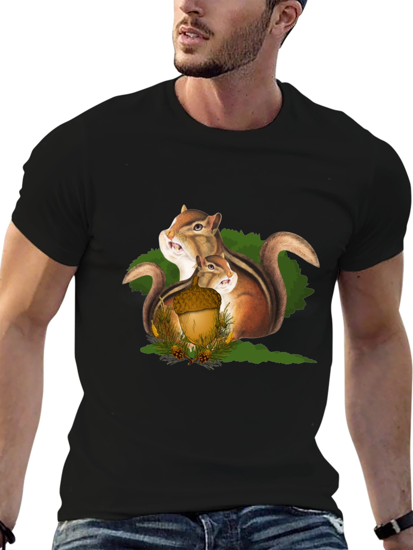 Squirrel Family Graphic T-Shirt - Black