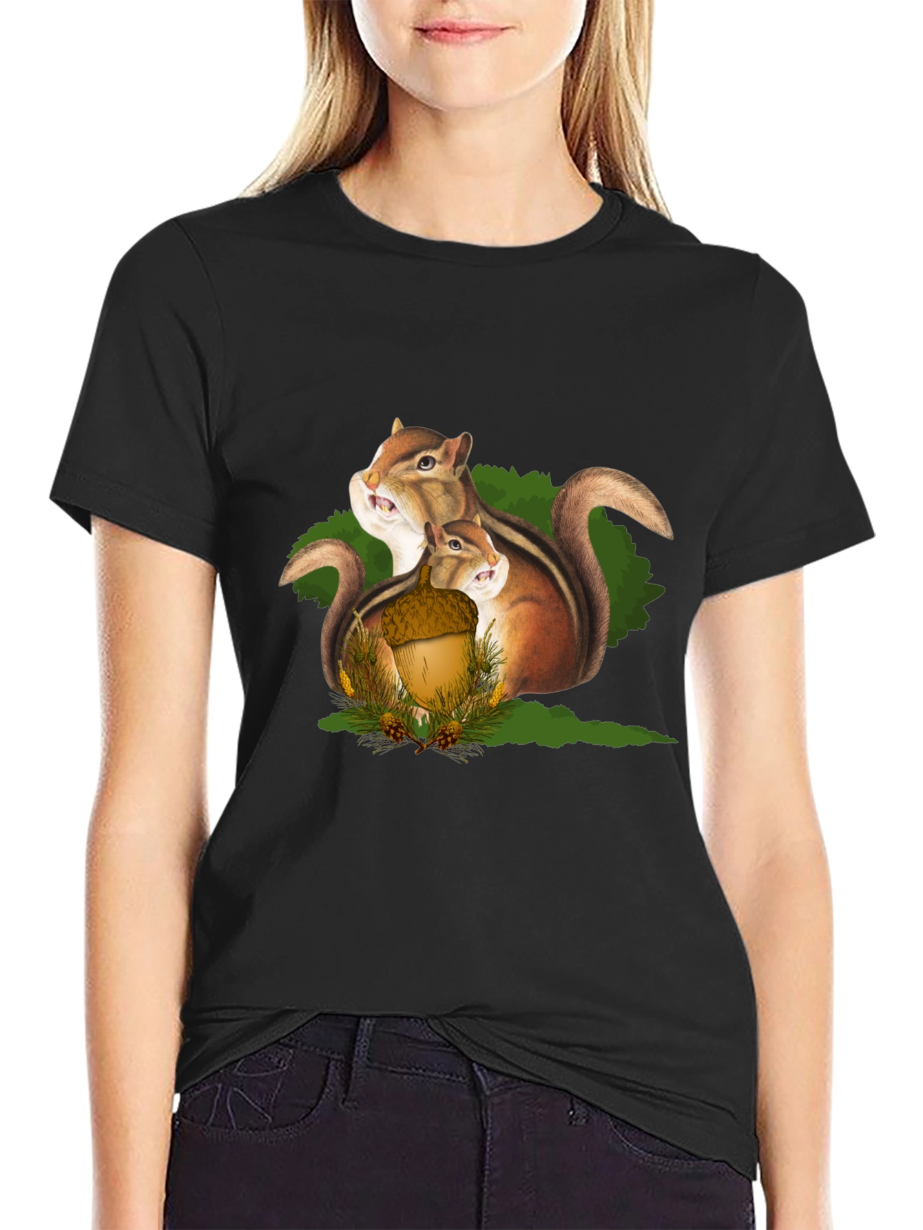 Squirrel Family Graphic T-Shirt - Black