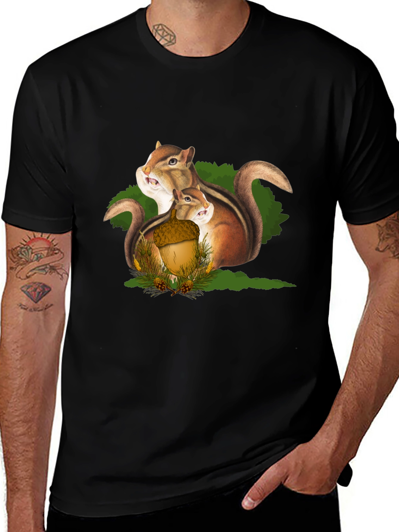 Squirrel Family Graphic T-Shirt - Black