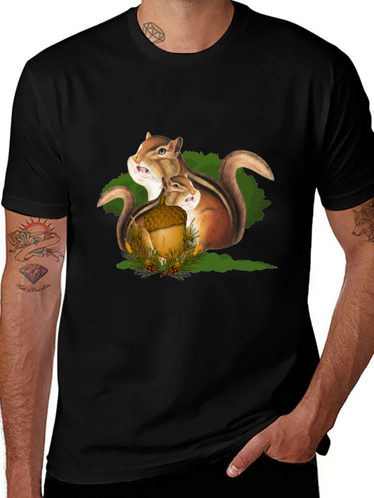 Squirrel Family Graphic T-Shirt - Black