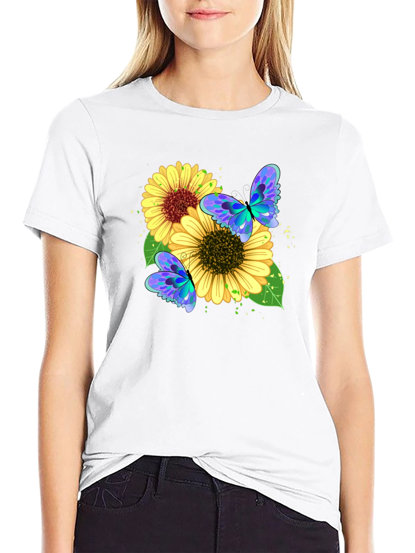 Sunflower Butterfly Graphic Tee - Black