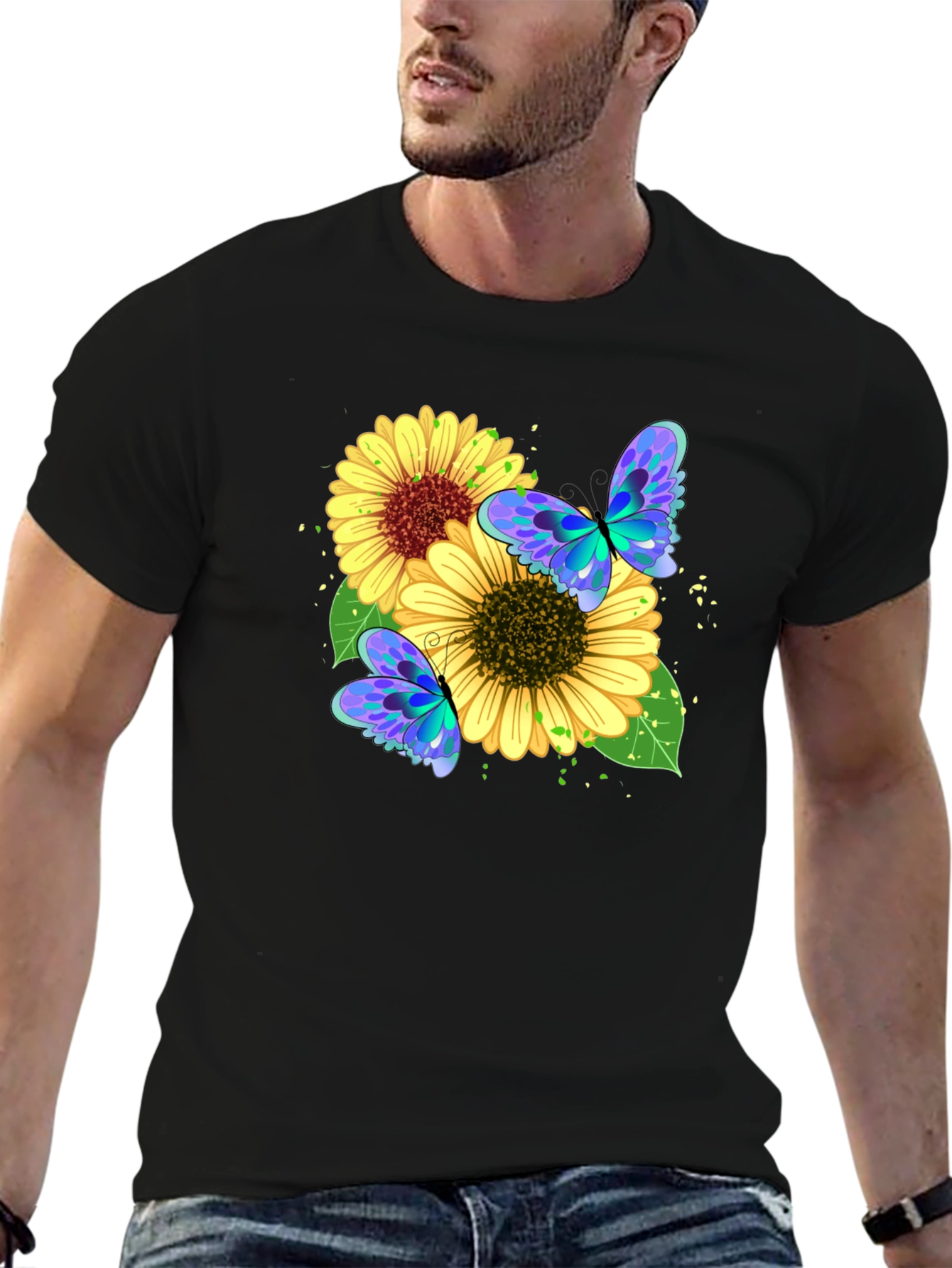 Sunflower Butterfly Graphic Tee - Black