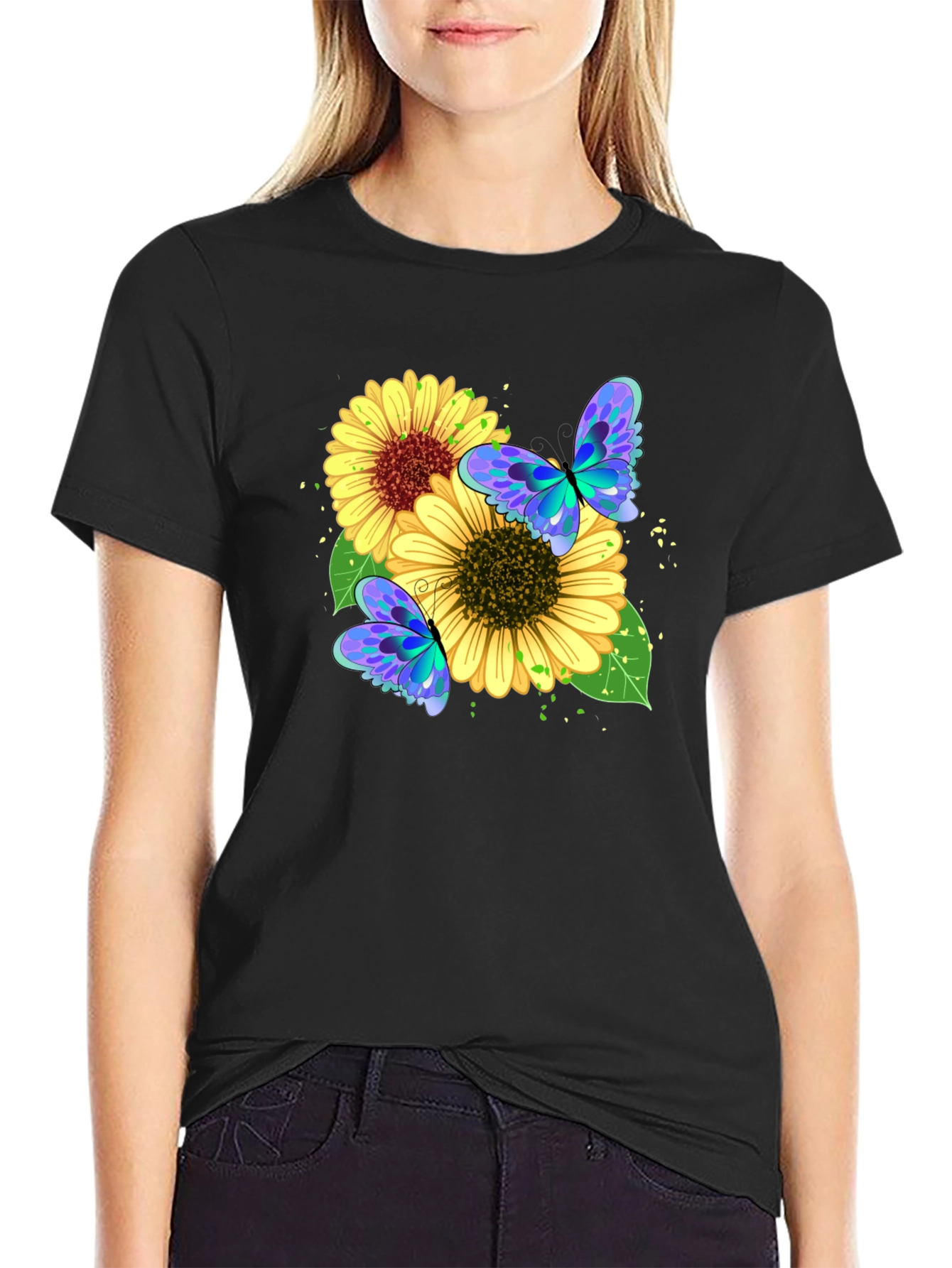 Sunflower Butterfly Graphic Tee - Black
