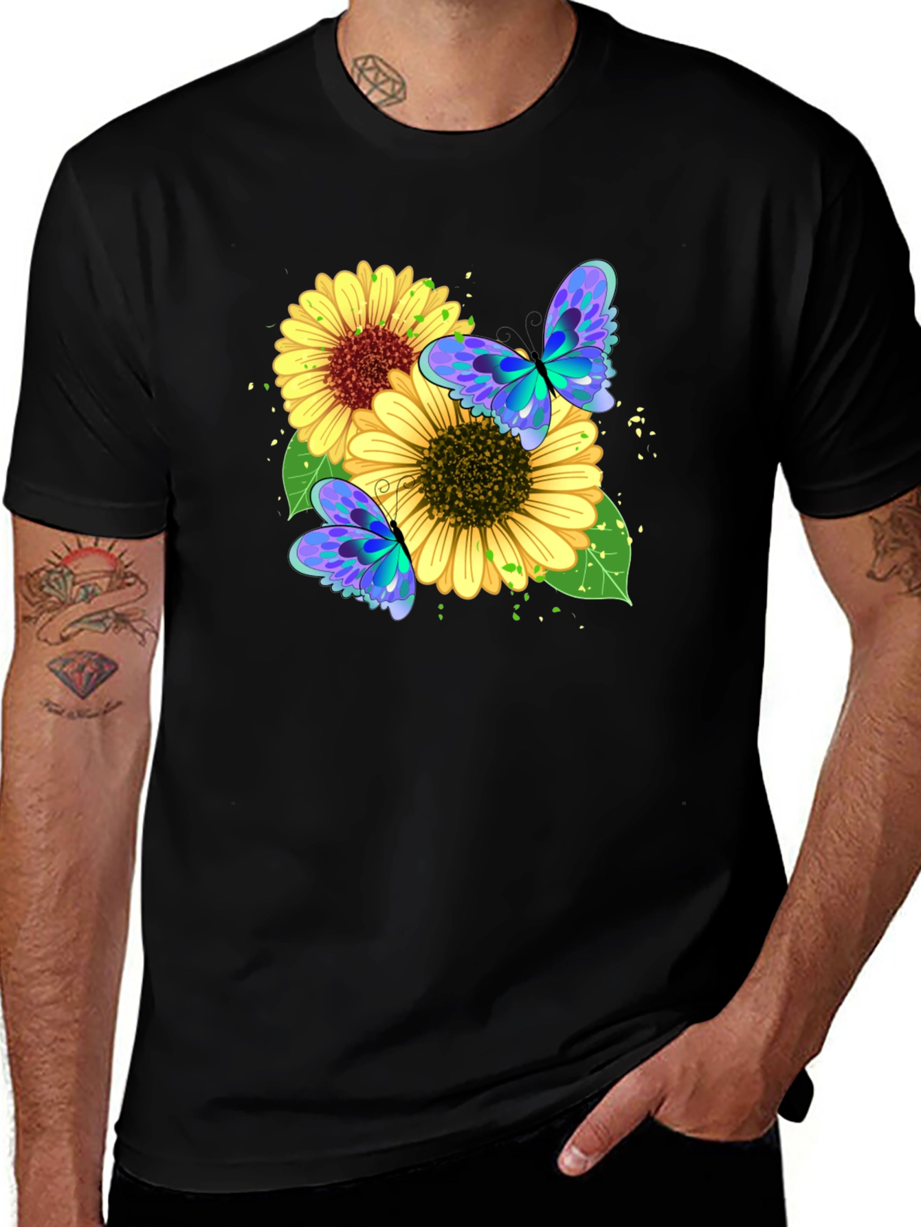 Sunflower Butterfly Graphic Tee - Black