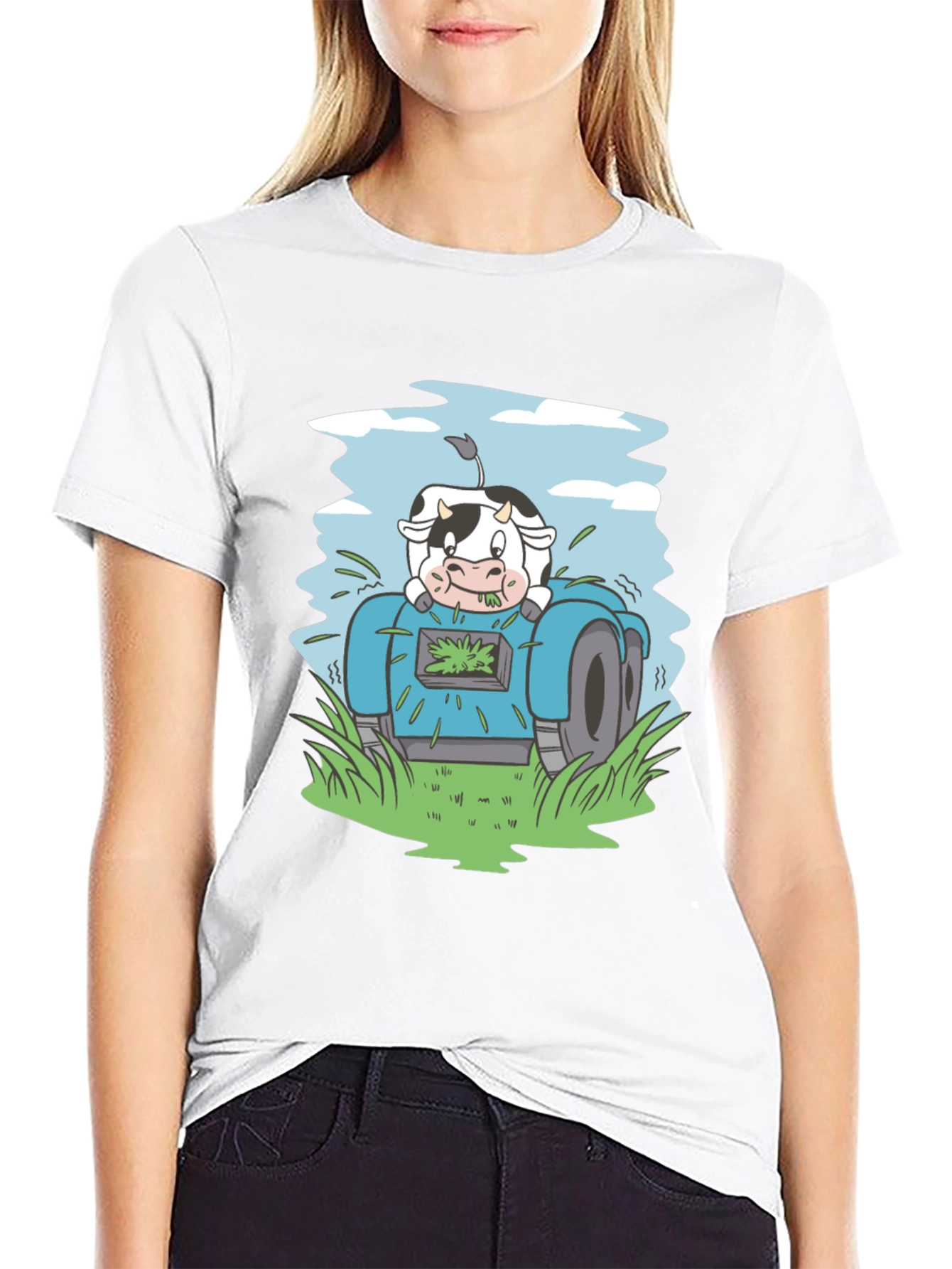 Cow Riding Lawnmower Graphic Tee
