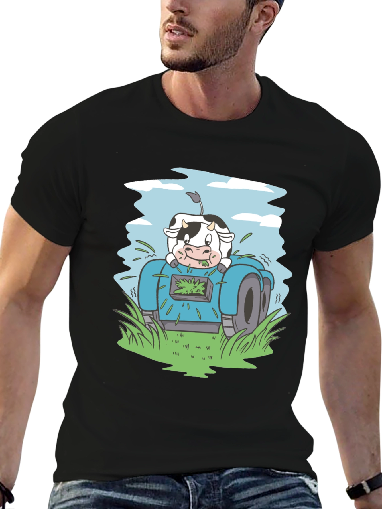 Cow Riding Lawnmower Graphic Tee