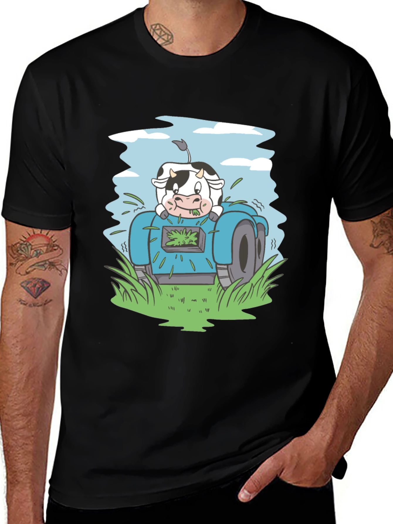 Cow Riding Lawnmower Graphic Tee