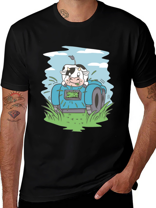 Cow Riding Lawnmower Graphic Tee