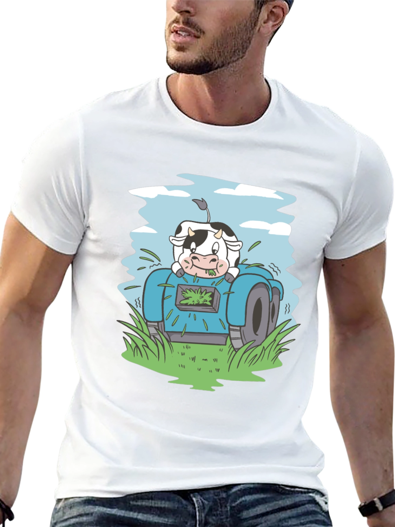 Cow Riding Lawnmower Graphic Tee