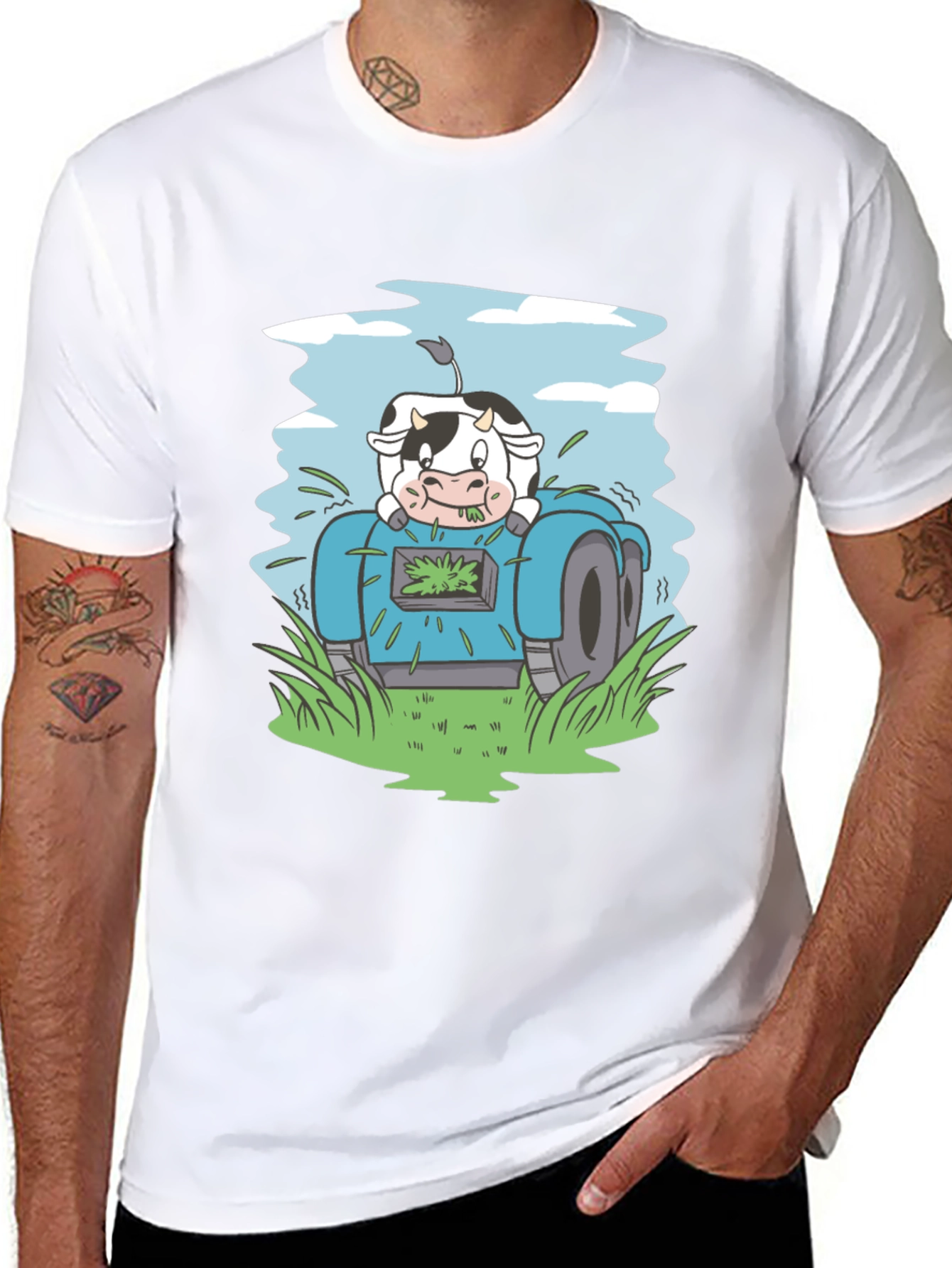 Cow Riding Lawnmower Graphic Tee