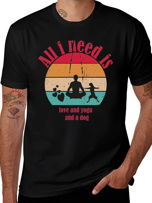 Yoga Love & Dog Graphic Tee - Soft Black Cotton Shirt