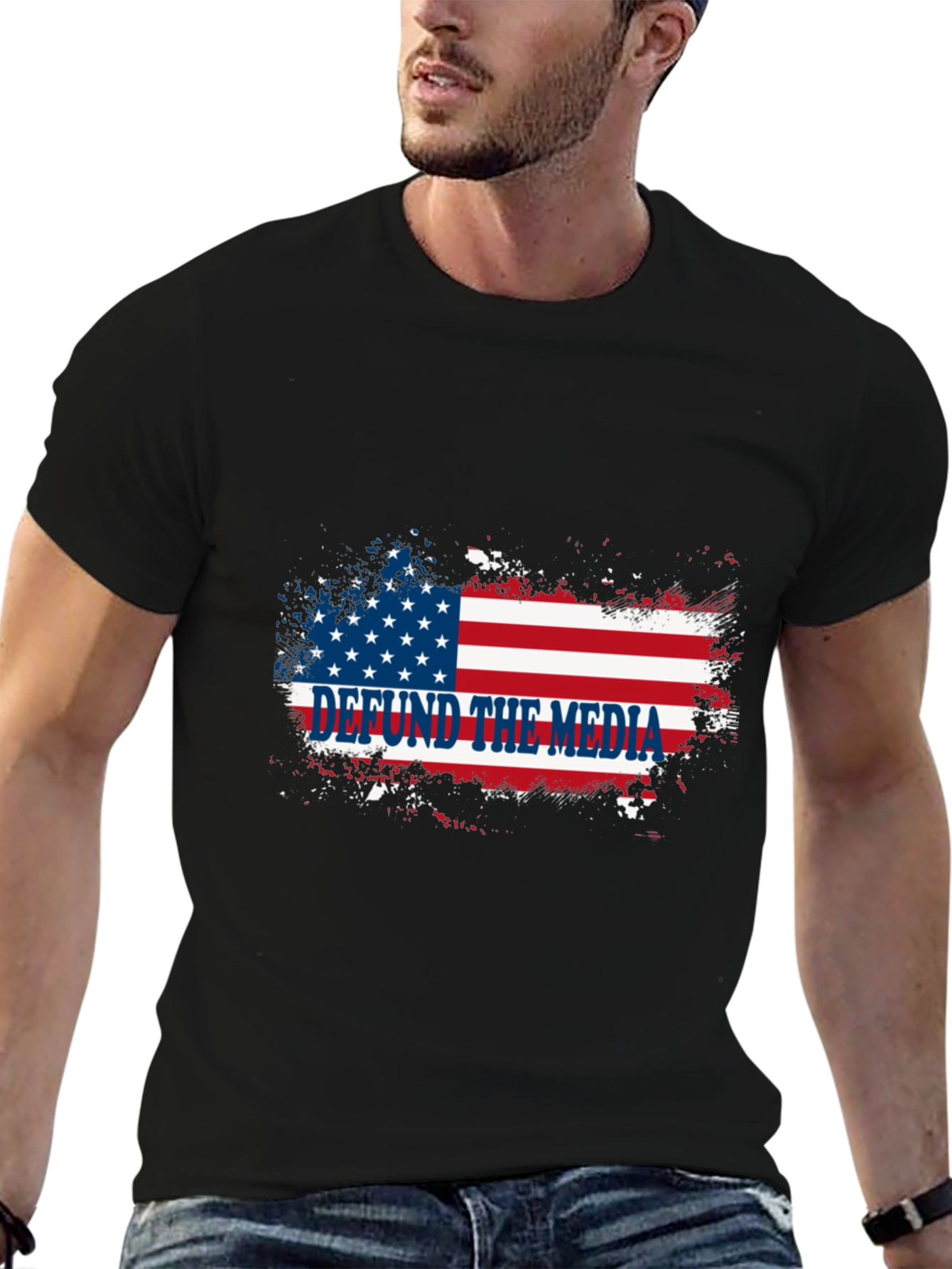 Defund the Media T-Shirt American Flag