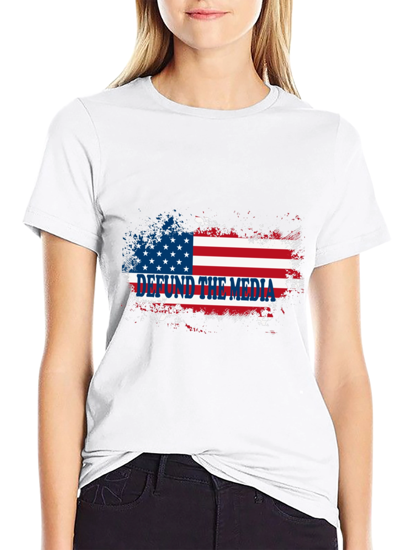 Defund the Media T-Shirt American Flag