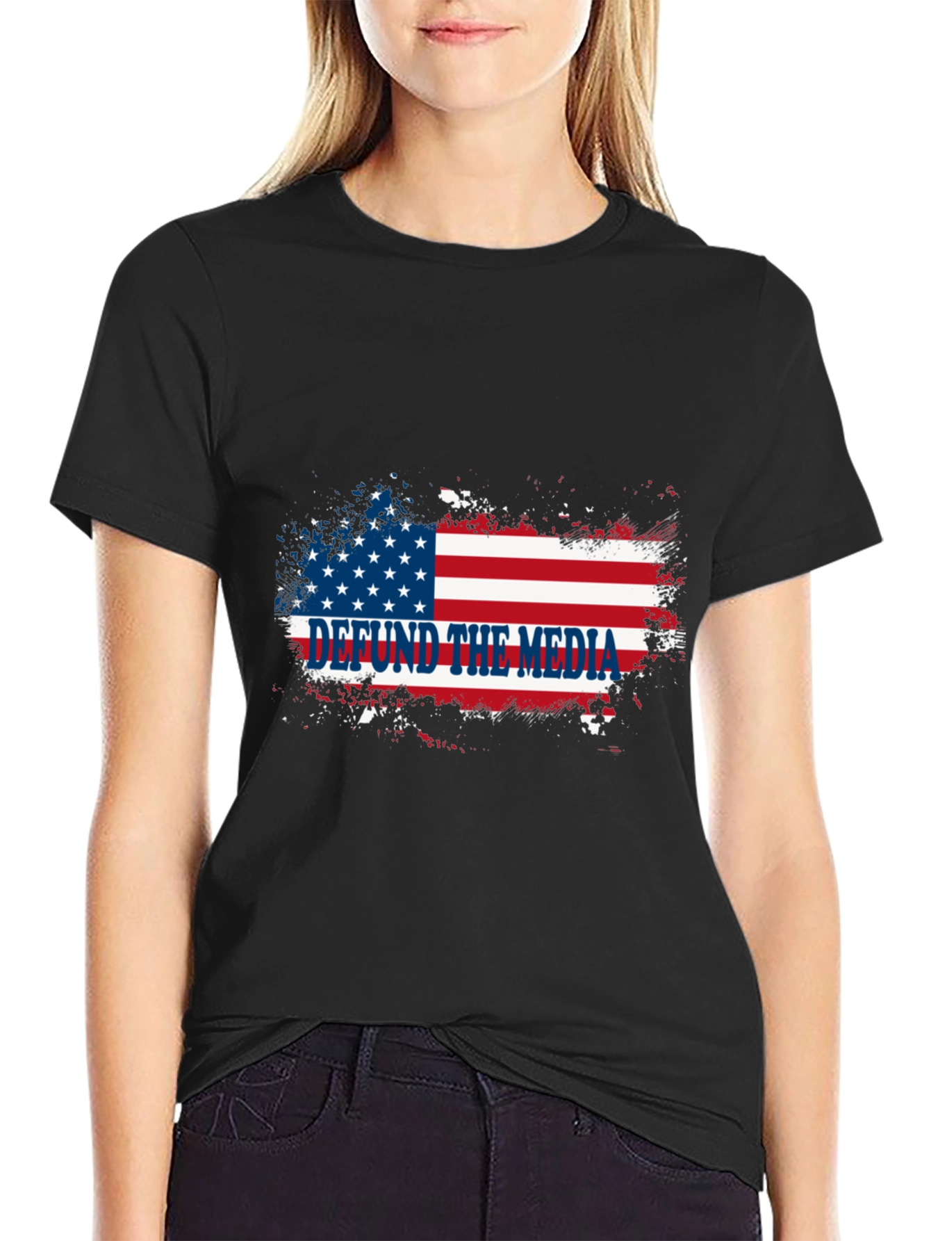 Defund the Media T-Shirt American Flag