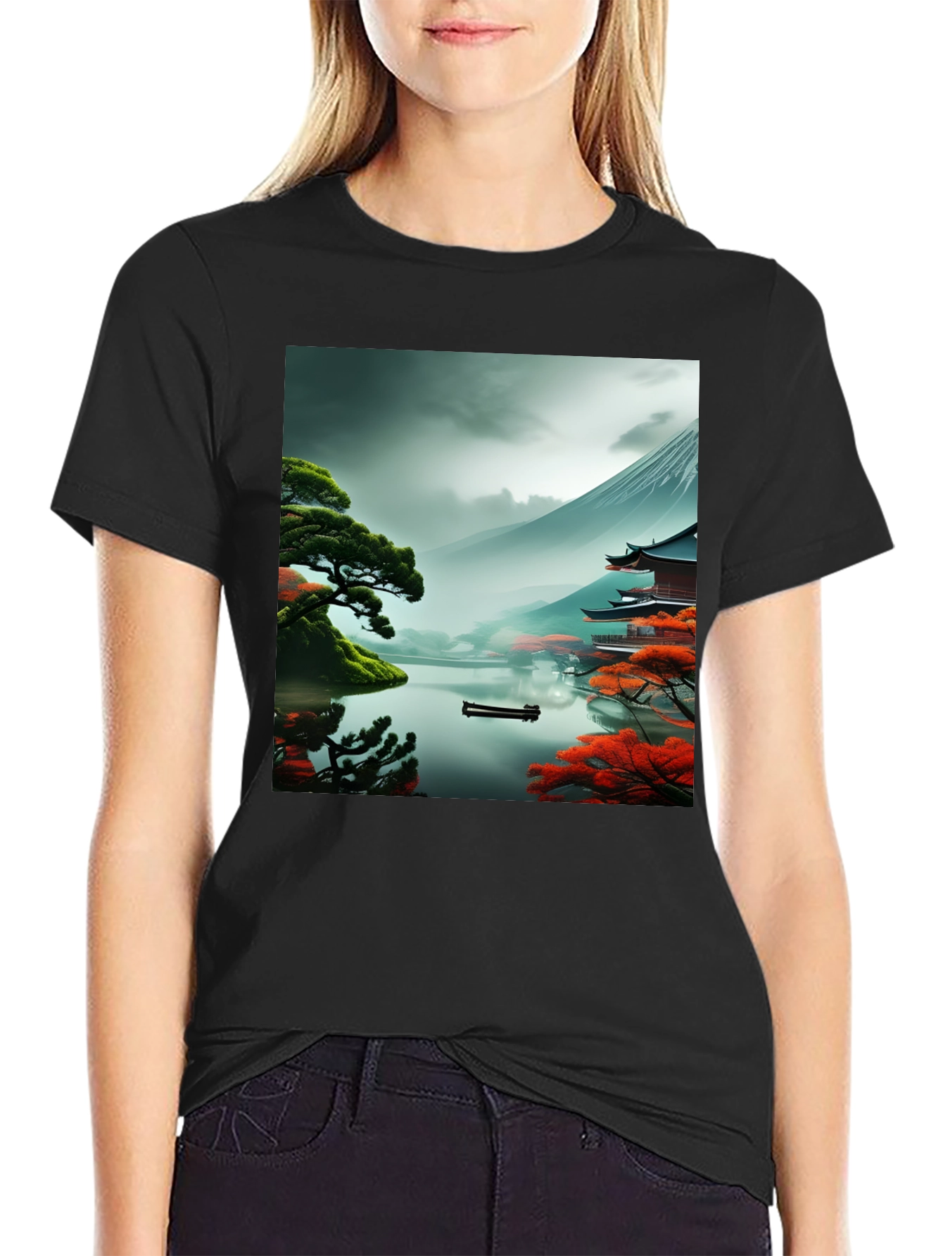 Scenic Mountain Lake Graphic T-Shirt