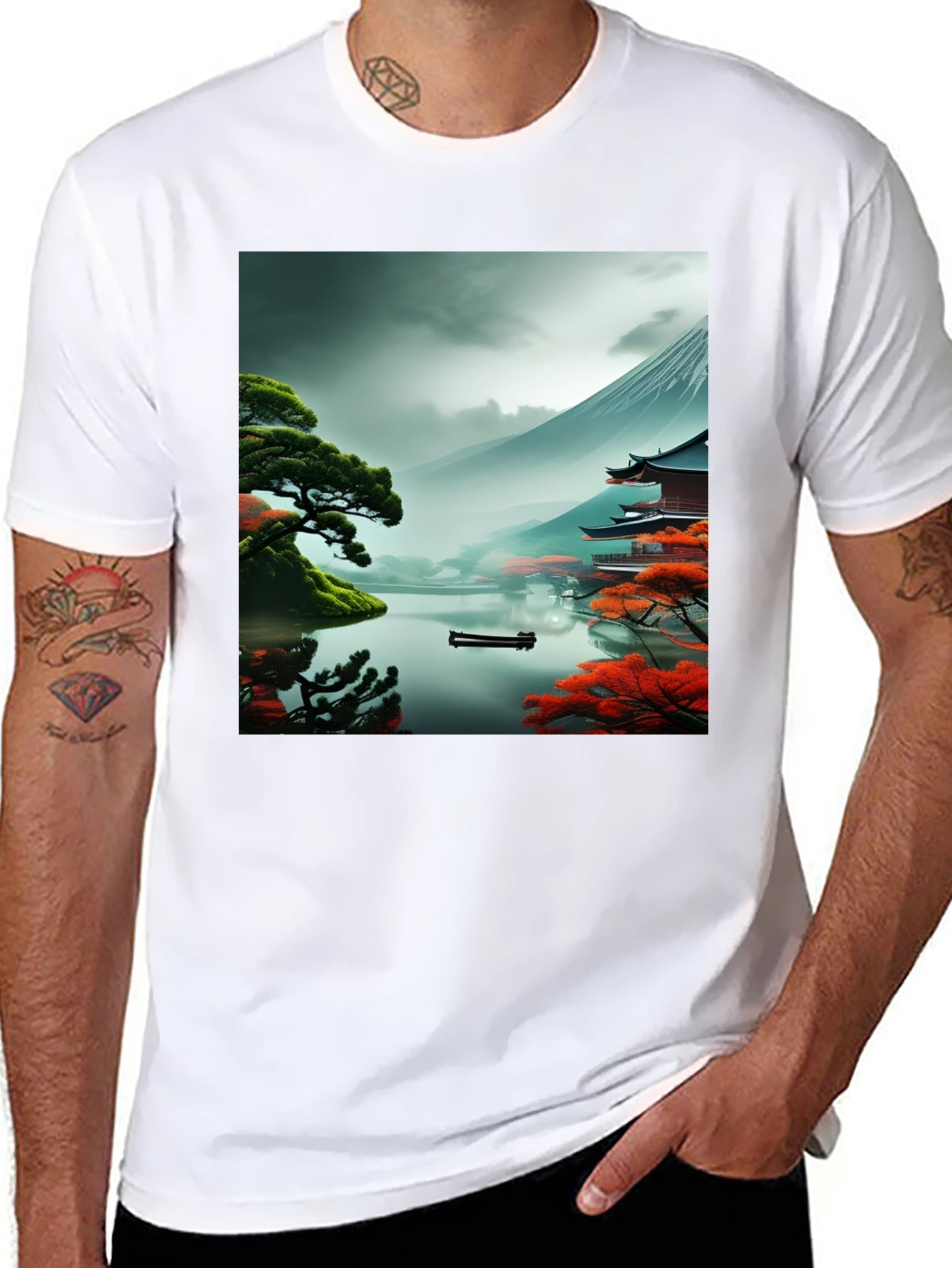 Scenic Mountain Lake Graphic T-Shirt