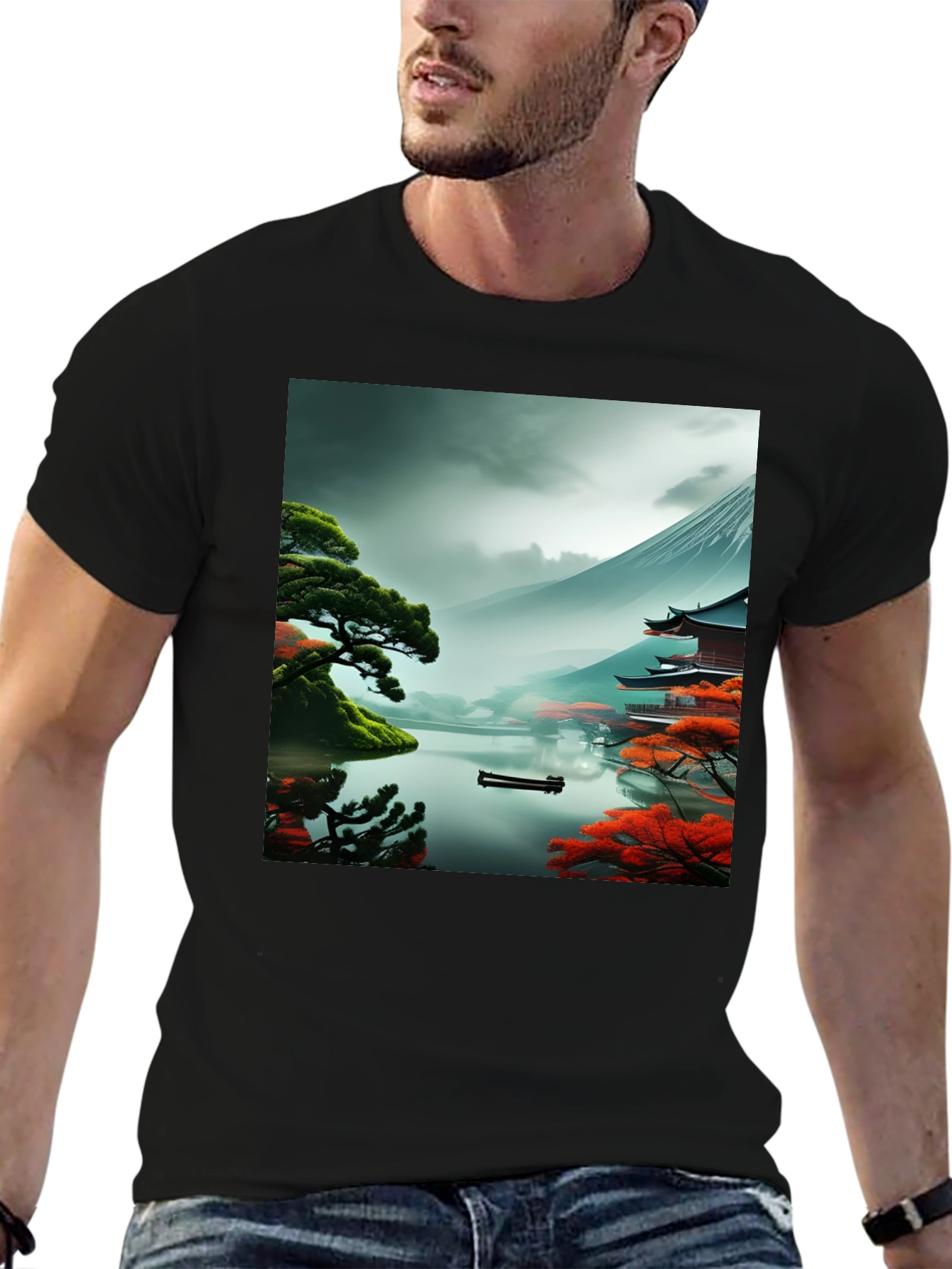 Scenic Mountain Lake Graphic T-Shirt