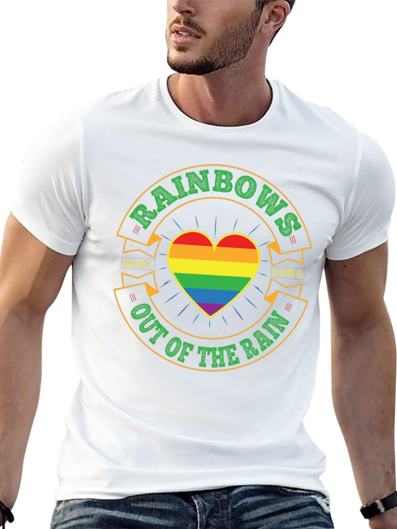 Rainbow Pride T-Shirt: Out of the Rain Heart Tee