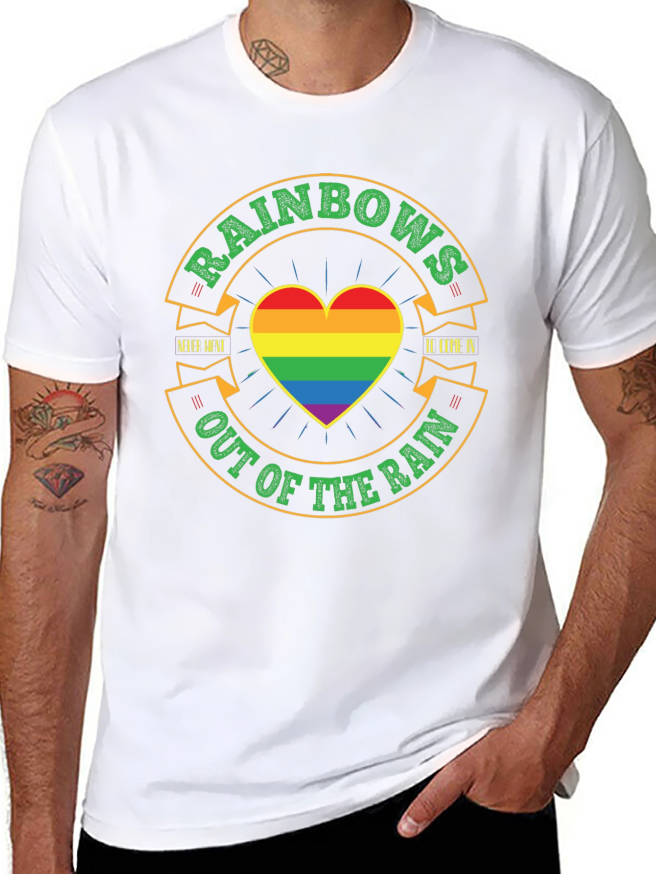 Rainbow Pride T-Shirt: Out of the Rain Heart Tee