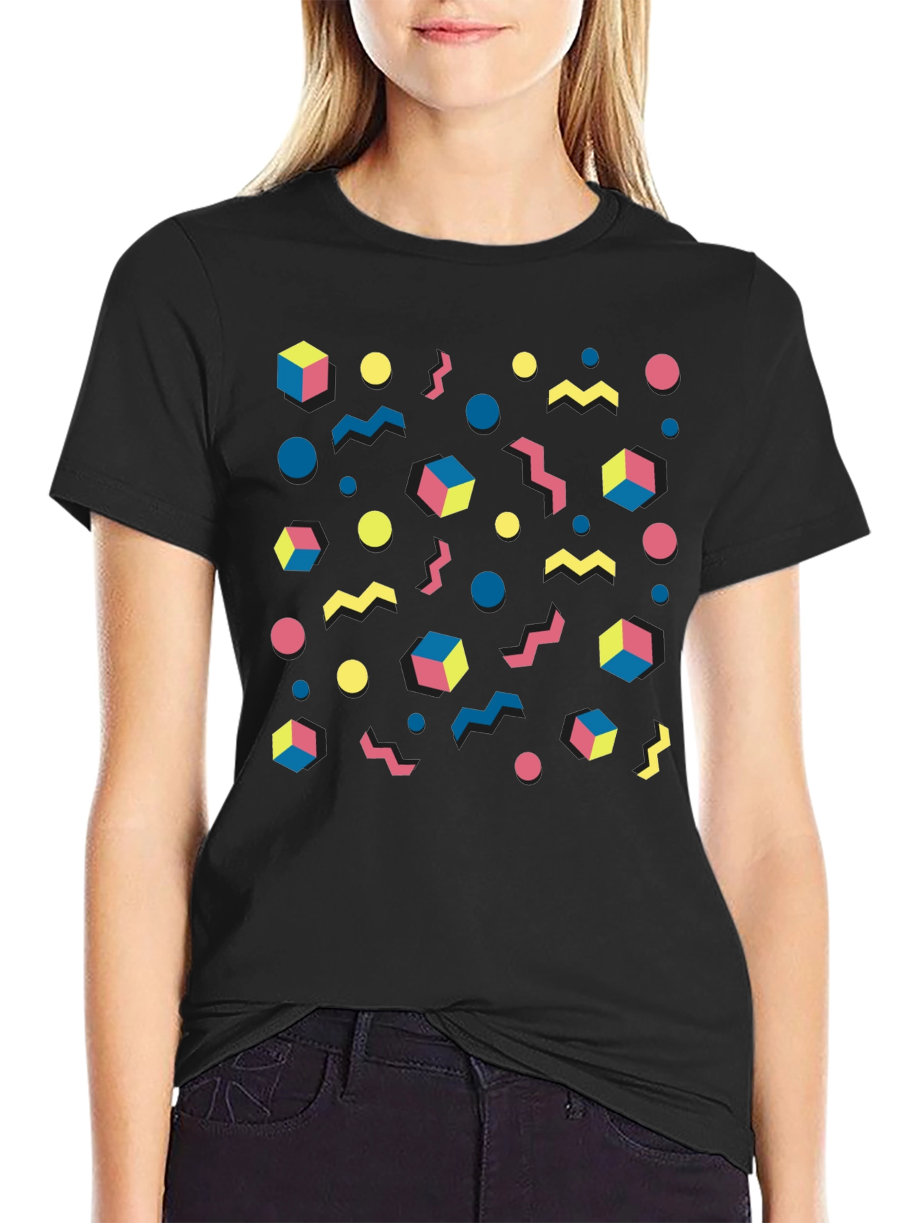 Retro 80s Pattern Graphic Tee - Black