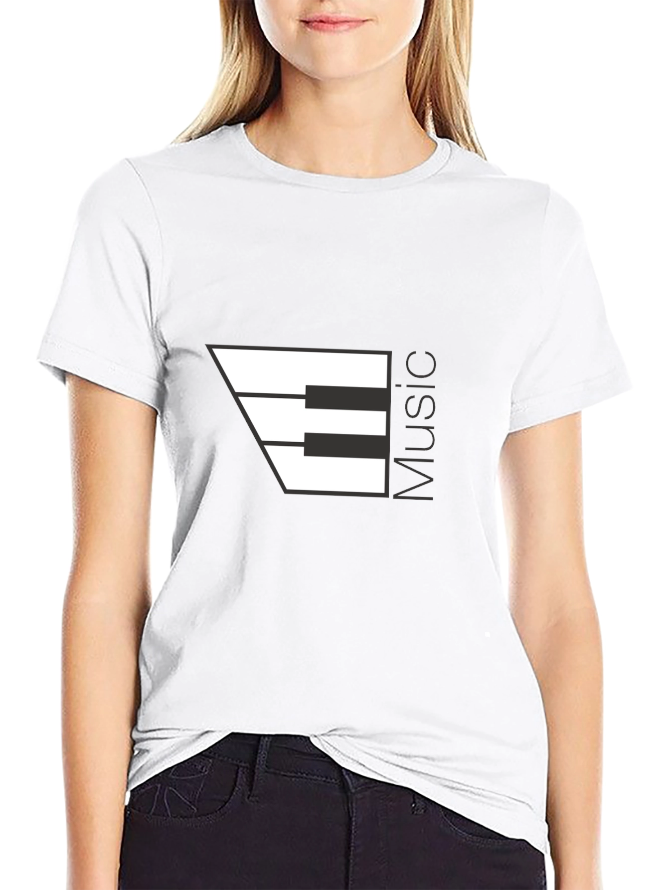 Music Piano Keys Graphic Black T-Shirt