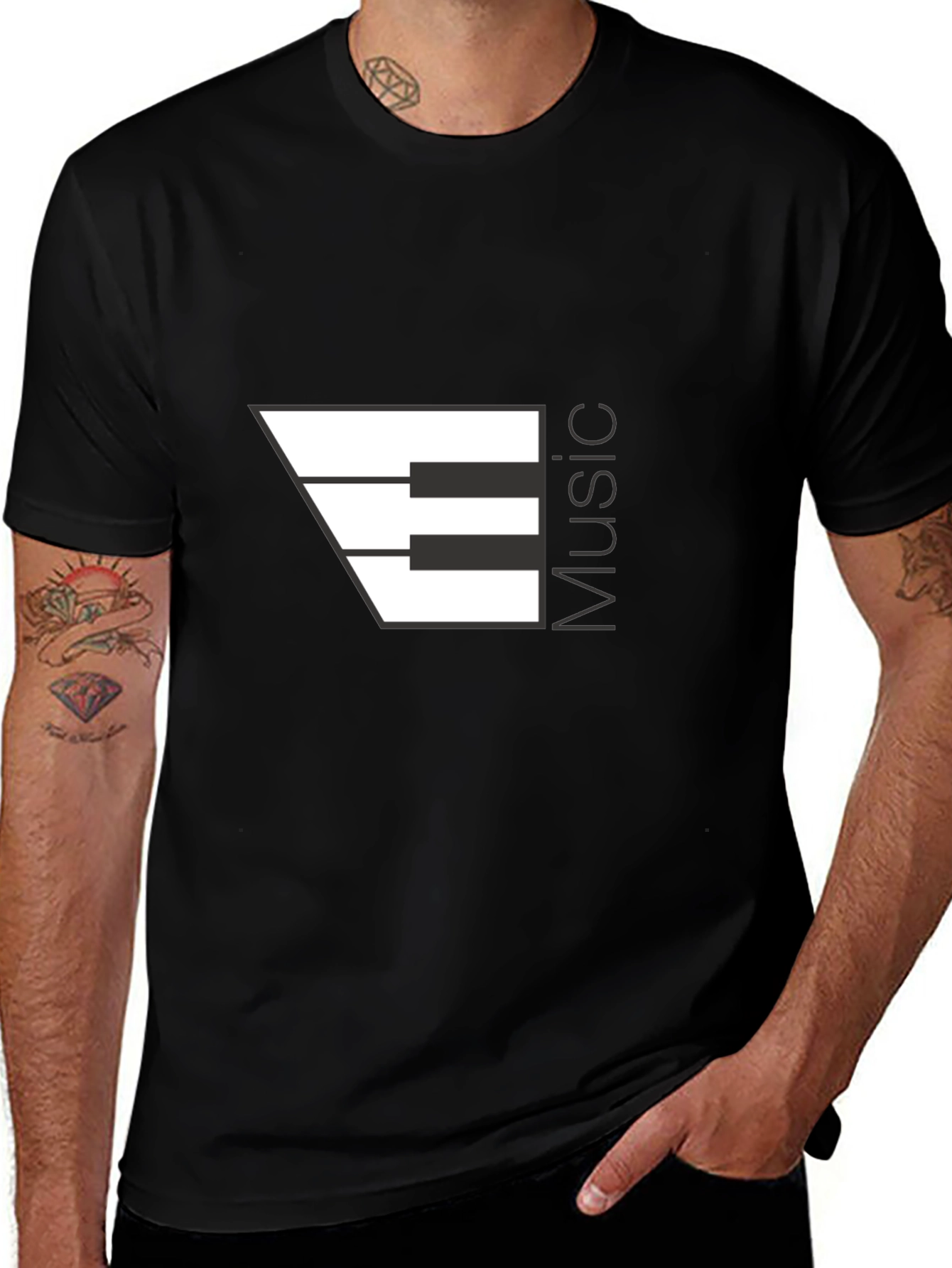Music Piano Keys Graphic Black T-Shirt