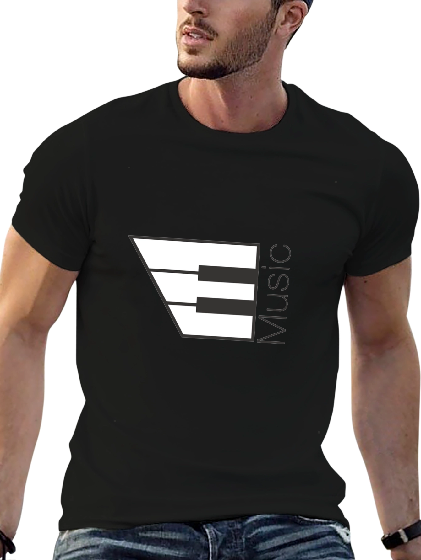 Music Piano Keys Graphic Black T-Shirt