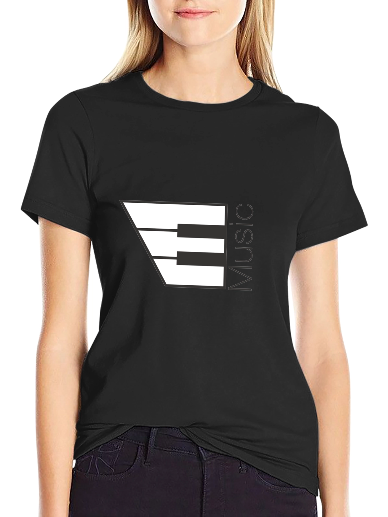 Music Piano Keys Graphic Black T-Shirt