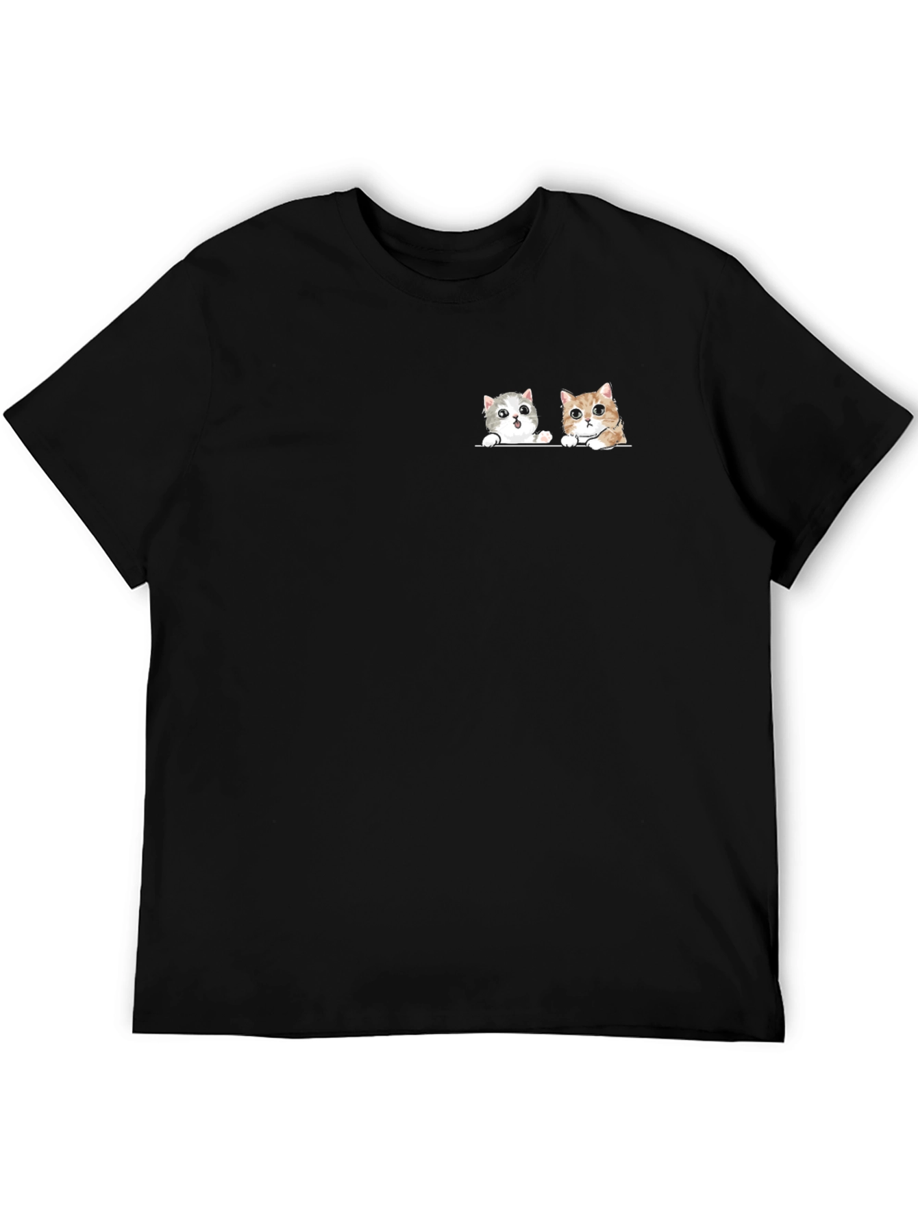 Cute Cats Graphic Tee - Black Cotton T-Shirt